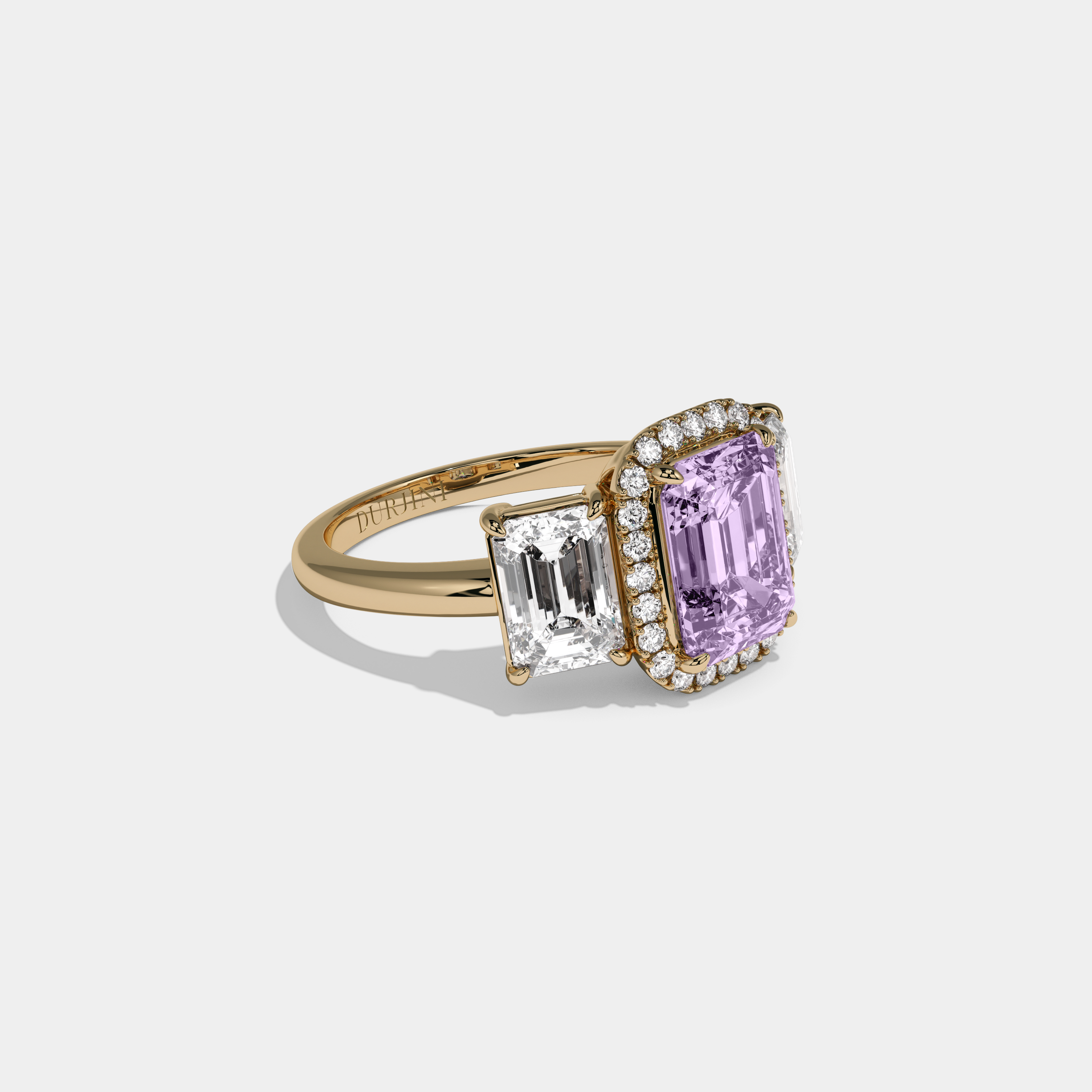 Diana Fancy Purple Emerald Cut Diamond Plain Band With Emerald Cut Sides Engagement Ring 8ct 18K Yellow Gold