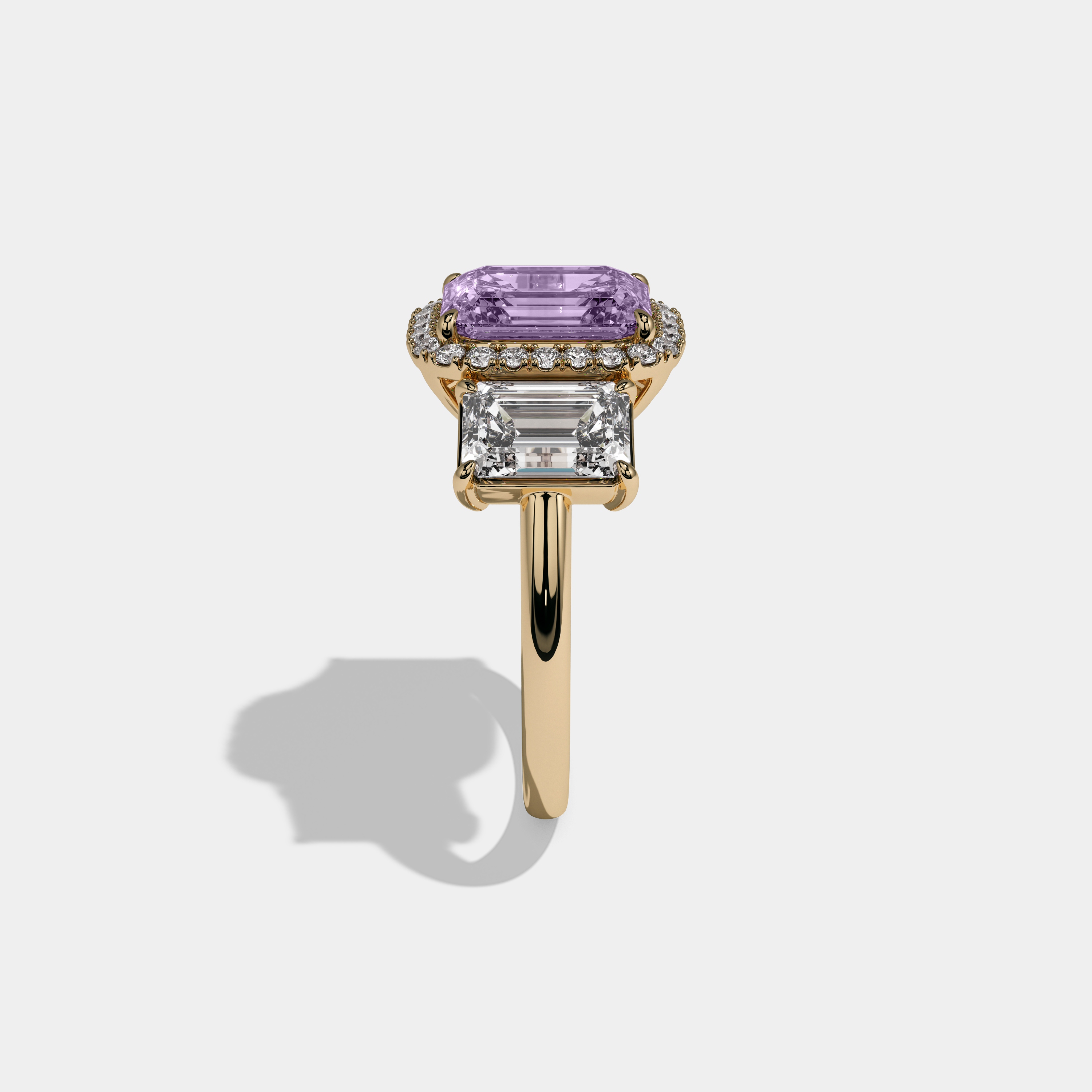 Diana Fancy Purple Emerald Cut Diamond Plain Band With Emerald Cut Sides Engagement Ring 8ct 18K Yellow Gold