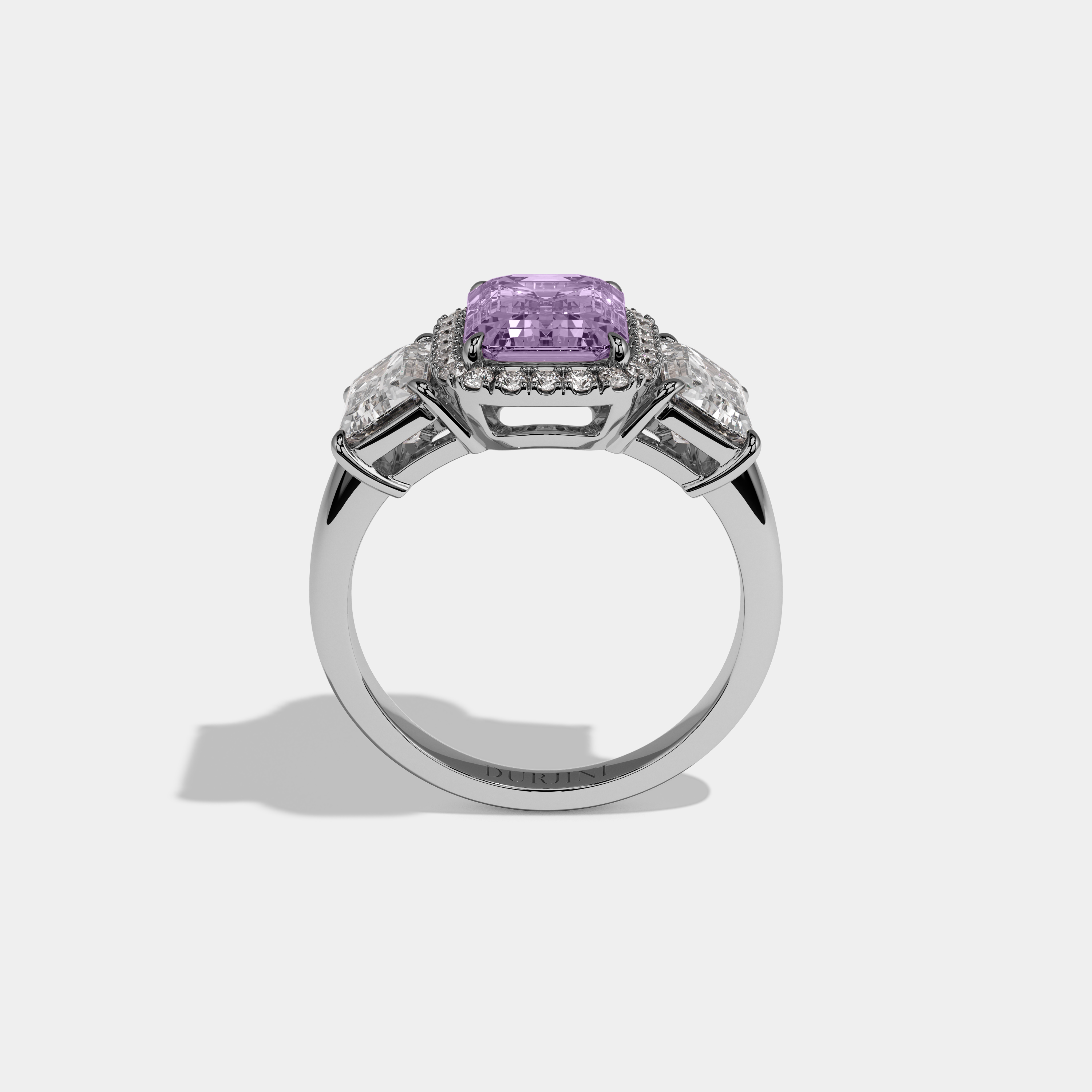 Beatrice Fancy Purple Emerald Cut Diamond Plain Band With Emerald Cut Sides Engagement Ring 8ct 18K White Gold