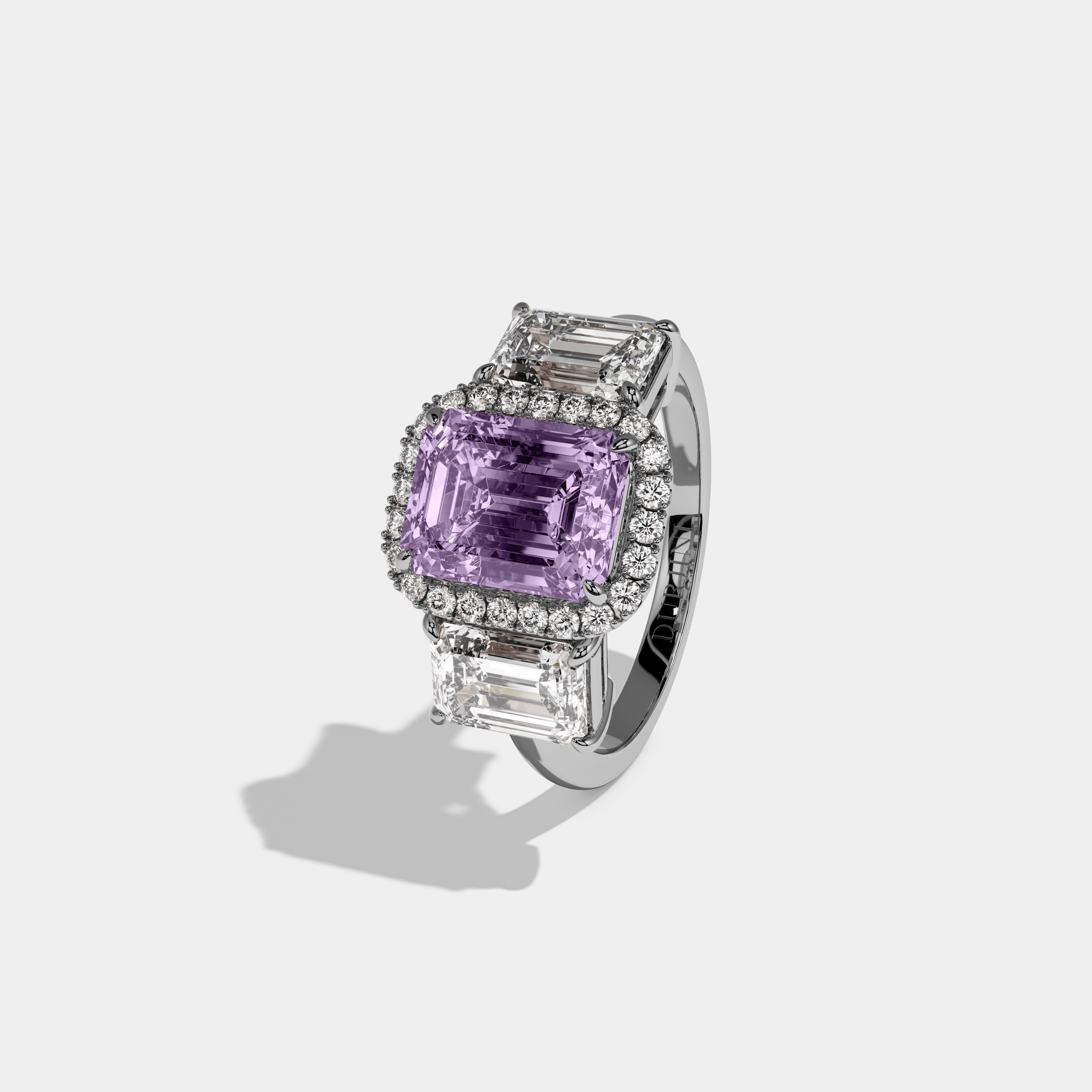 Beatrice Fancy Purple Emerald Cut Diamond Plain Band With Emerald Cut Sides Engagement Ring 8ct 18K White Gold