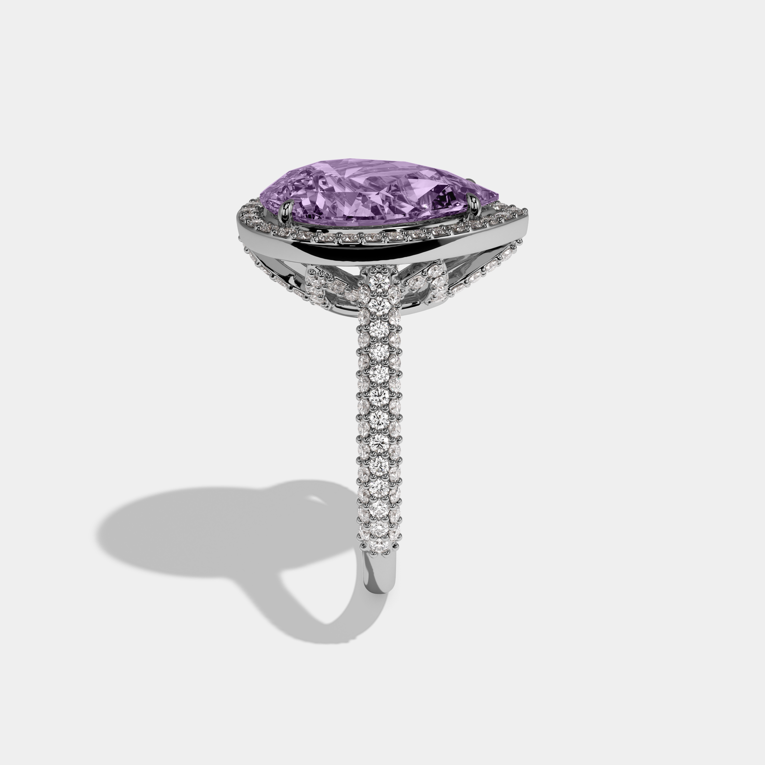 Elizabeth Fancy Purple Pear Cut Diamond Band Engagement Ring 8ct 18k White Gold
