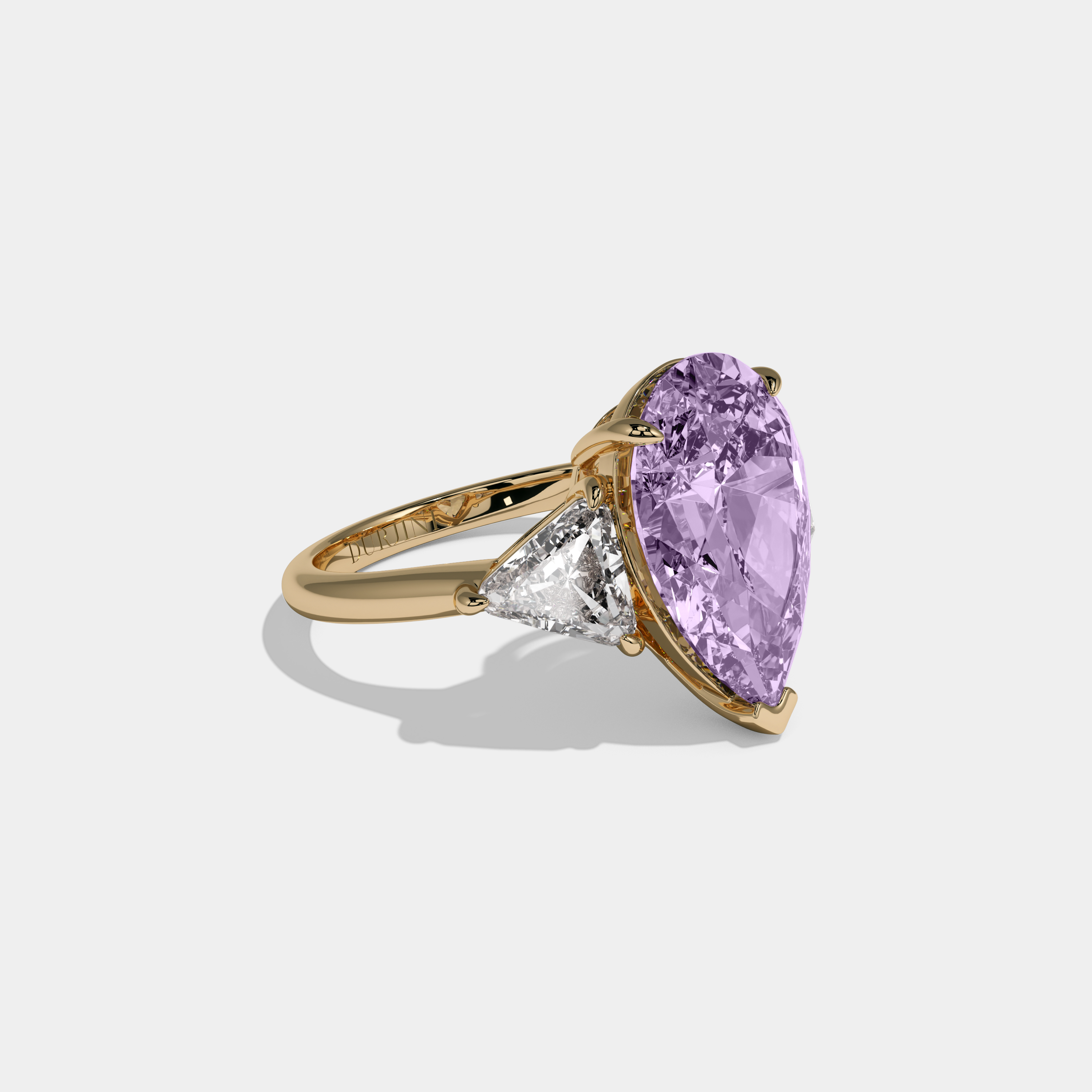 Diana Fancy Purple Pear Cut Diamond Plain Band With Triangle Cut Sides Engagement Ring 8ct 18K Yellow Gold
