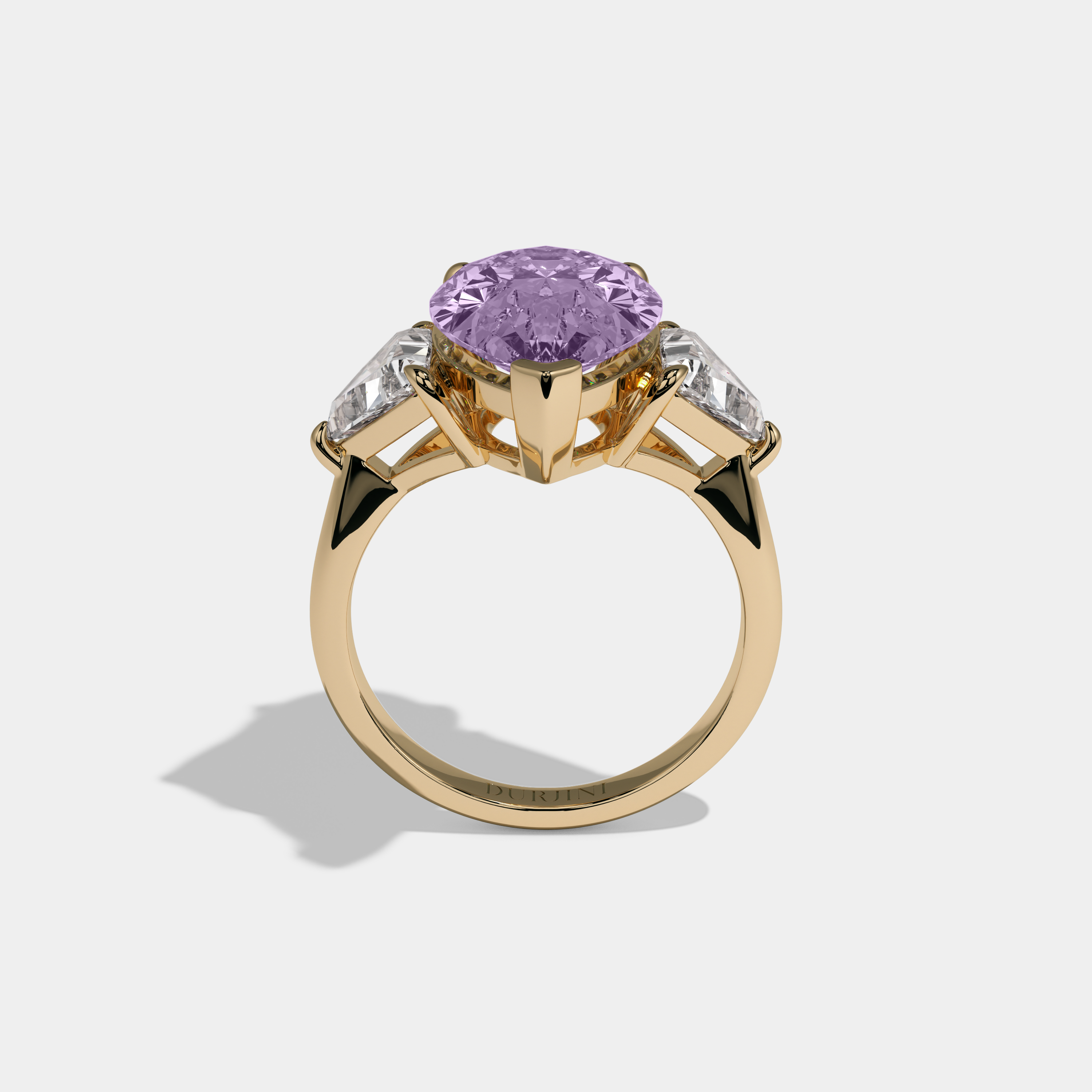 Diana Fancy Purple Pear Cut Diamond Plain Band With Triangle Cut Sides Engagement Ring 8ct 18K Yellow Gold
