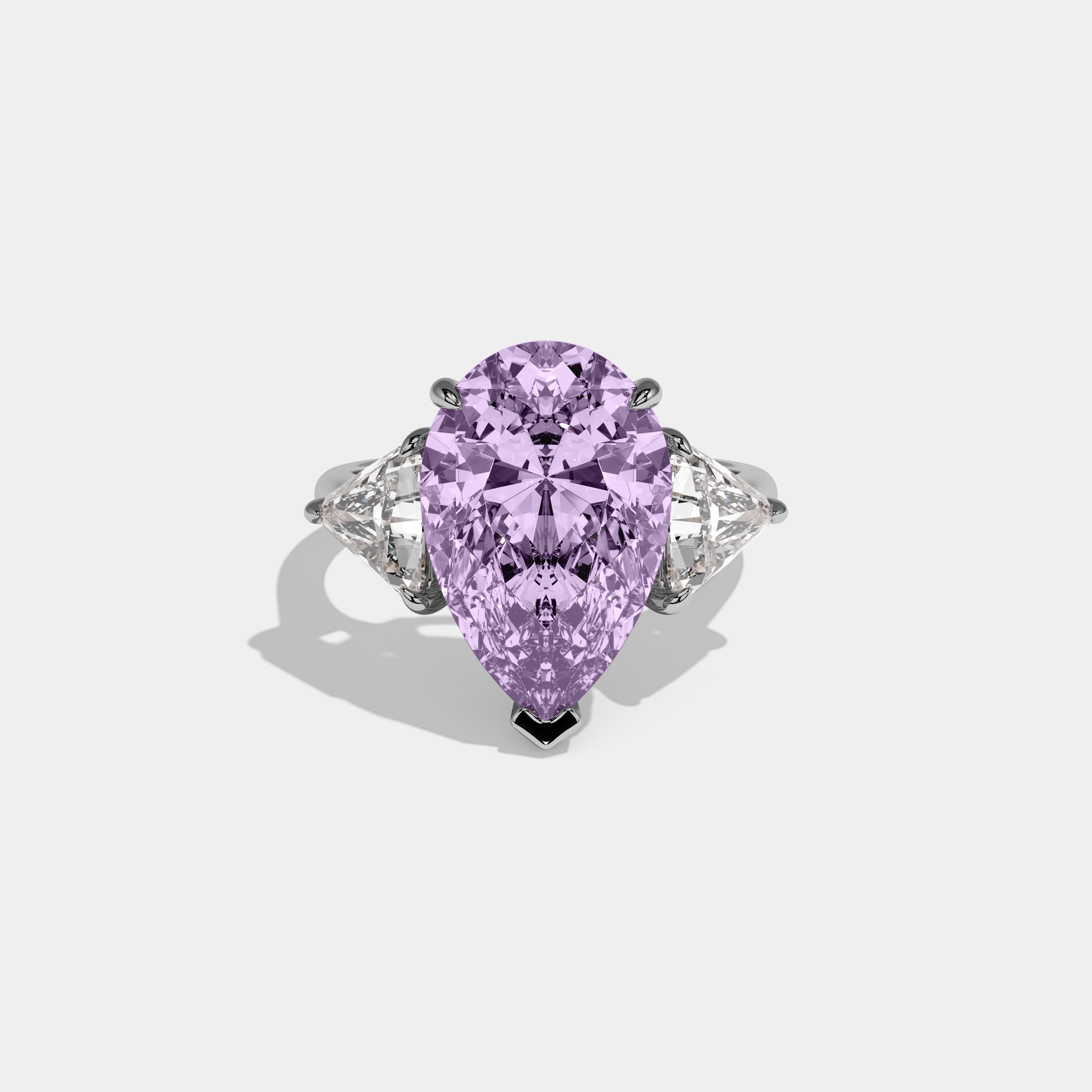 Beatrice Fancy Purple Pear Cut Diamond Plain Band With Triangle Cut Sides Engagement Ring 8ct 18K White Gold