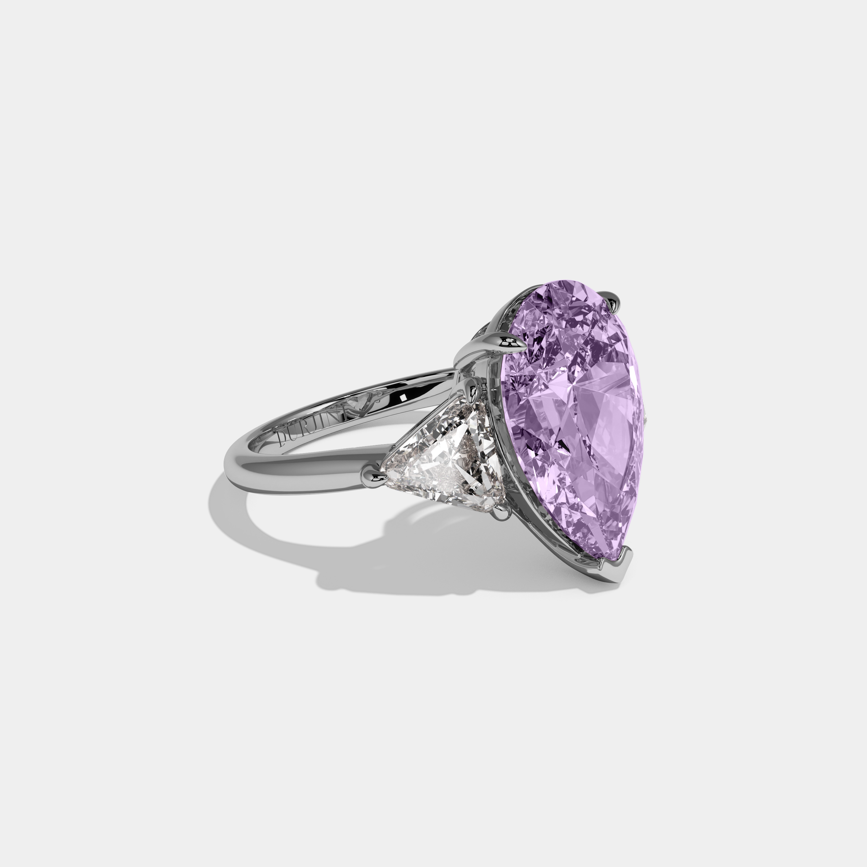 Beatrice Fancy Purple Pear Cut Diamond Plain Band With Triangle Cut Sides Engagement Ring 8ct 18K White Gold