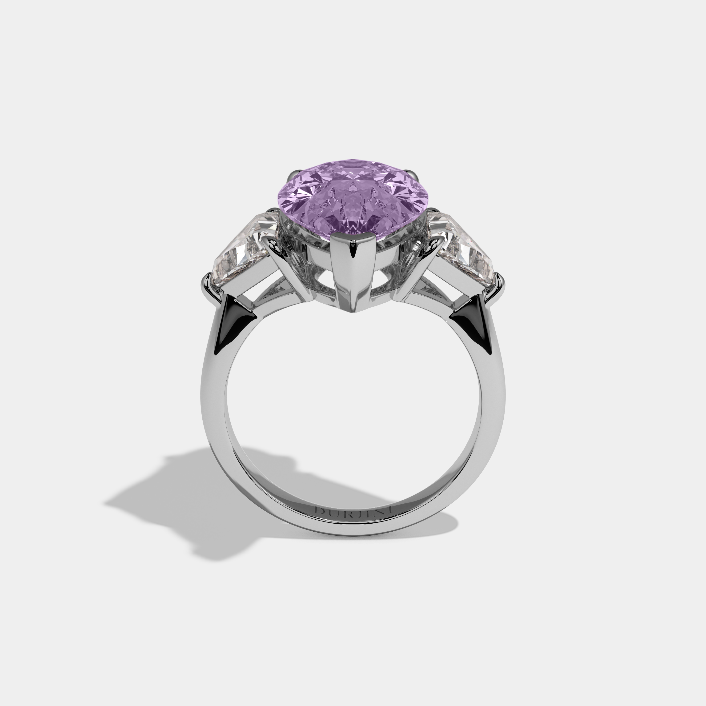 Beatrice Fancy Purple Pear Cut Diamond Plain Band With Triangle Cut Sides Engagement Ring 8ct 18K White Gold