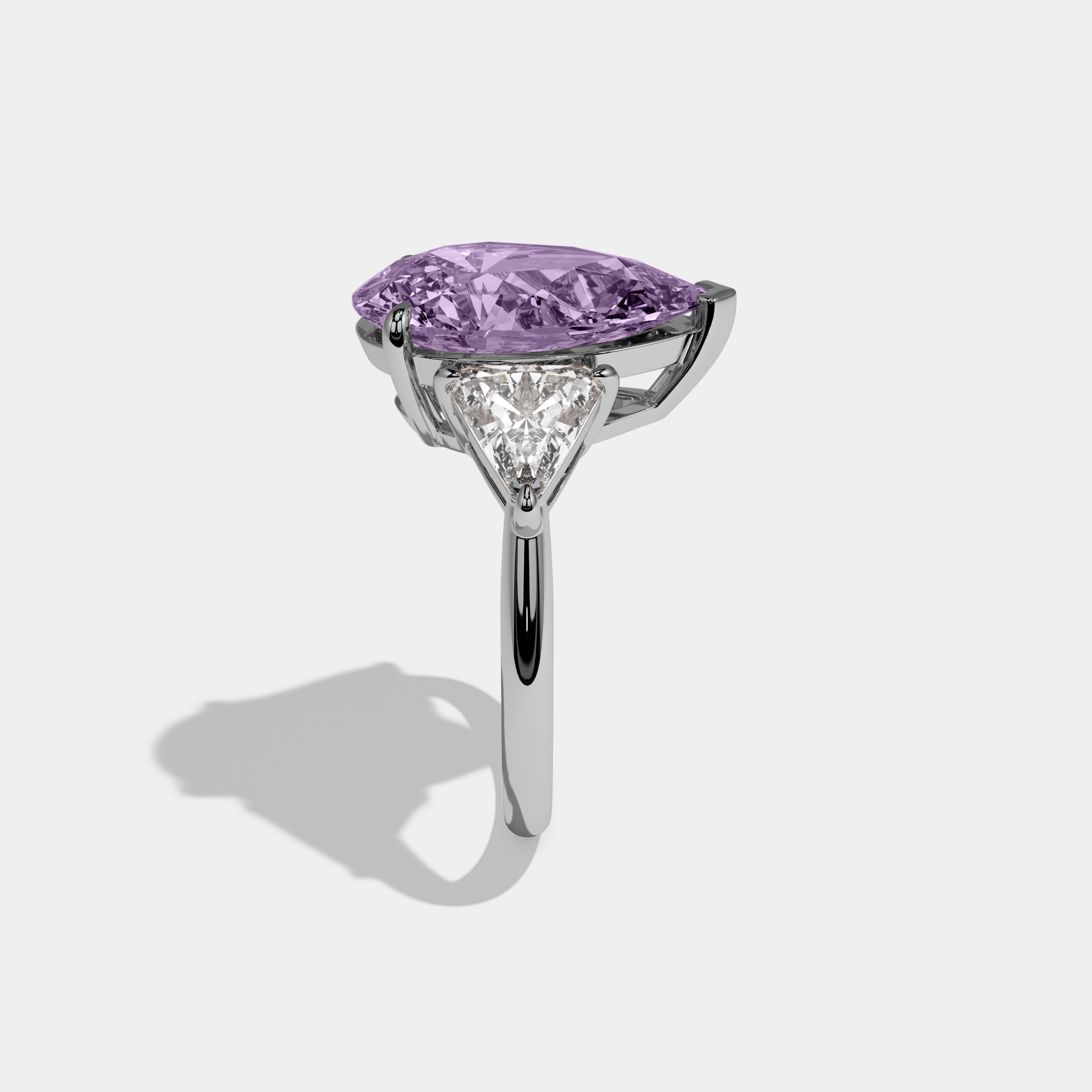 Beatrice Fancy Purple Pear Cut Diamond Plain Band With Triangle Cut Sides Engagement Ring 8ct 18K White Gold