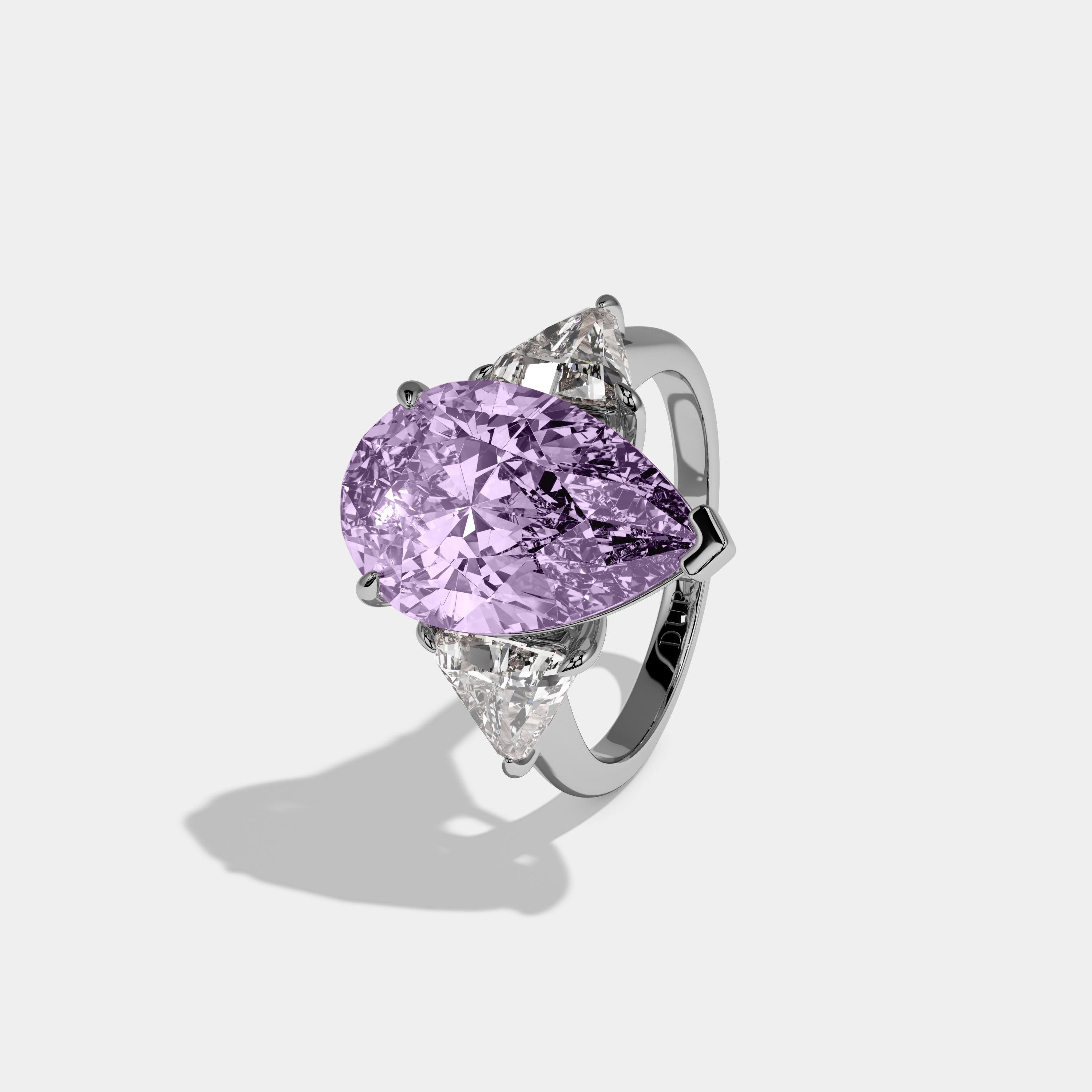Beatrice Fancy Purple Pear Cut Diamond Plain Band With Triangle Cut Sides Engagement Ring 8ct 18K White Gold