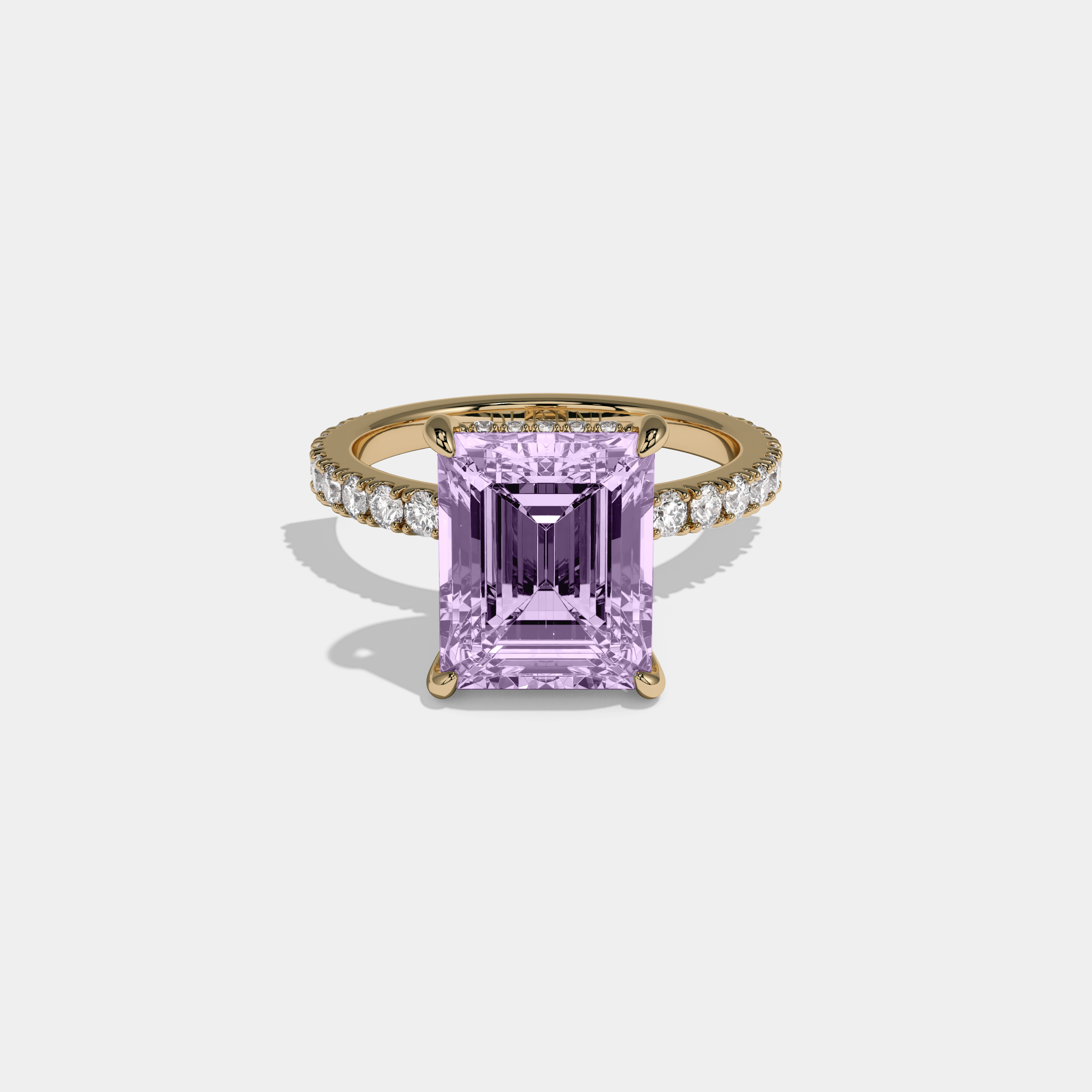 Diana Fancy Purple Emerald Cut Diamond Band Engagement Ring 7ct 18K Yellow Gold