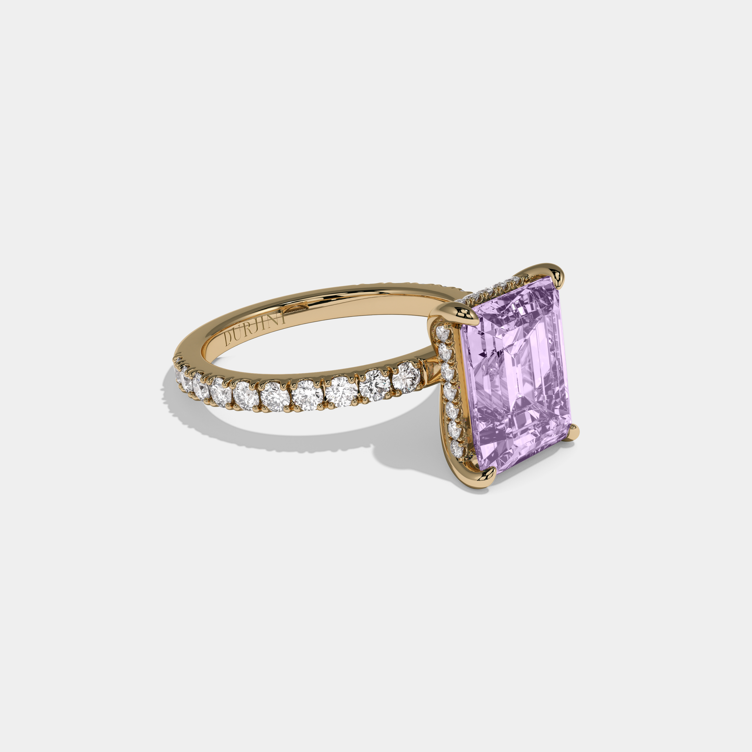 Diana Fancy Purple Emerald Cut Diamond Band Engagement Ring 7ct 18K Yellow Gold