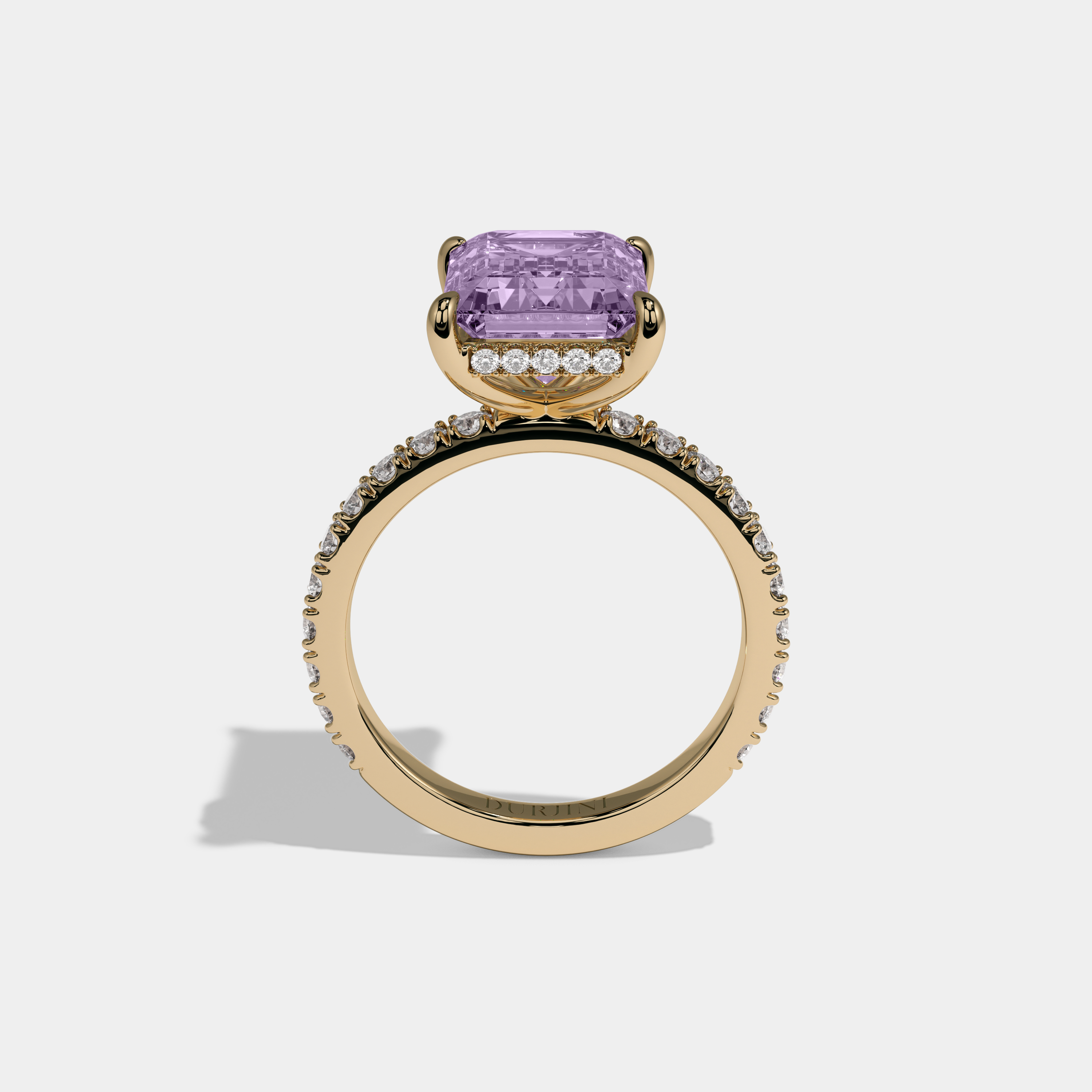 Diana Fancy Purple Emerald Cut Diamond Band Engagement Ring 7ct 18K Yellow Gold