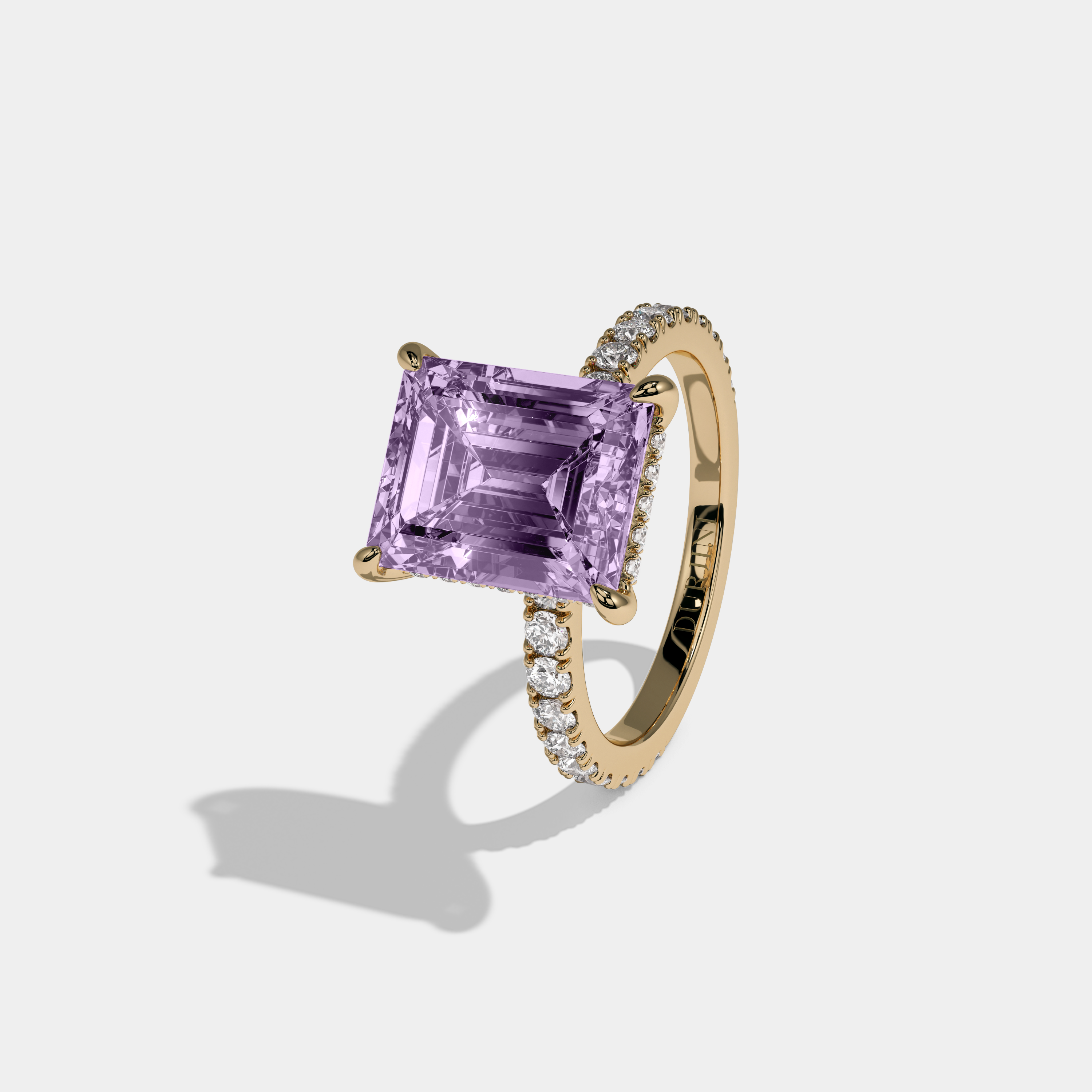 Diana Fancy Purple Emerald Cut Diamond Band Engagement Ring 7ct 18K Yellow Gold
