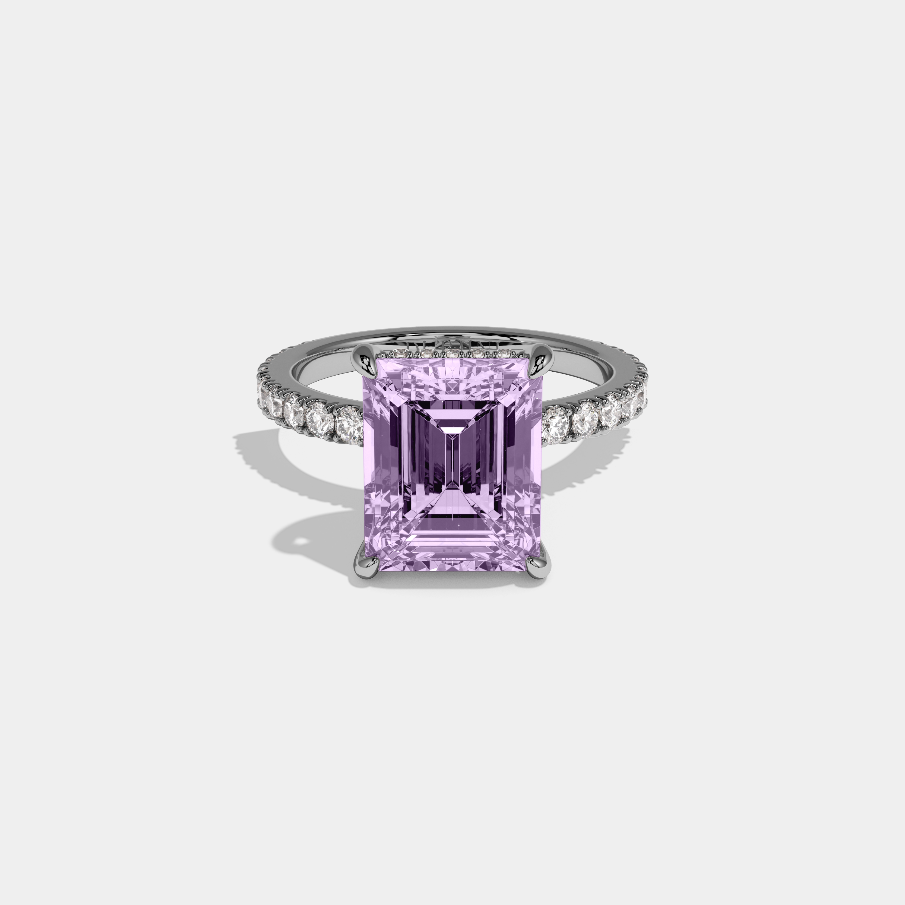 Beatrice Fancy Purple Emerald Cut Diamond Band Engagement Ring 7ct 18K White Gold