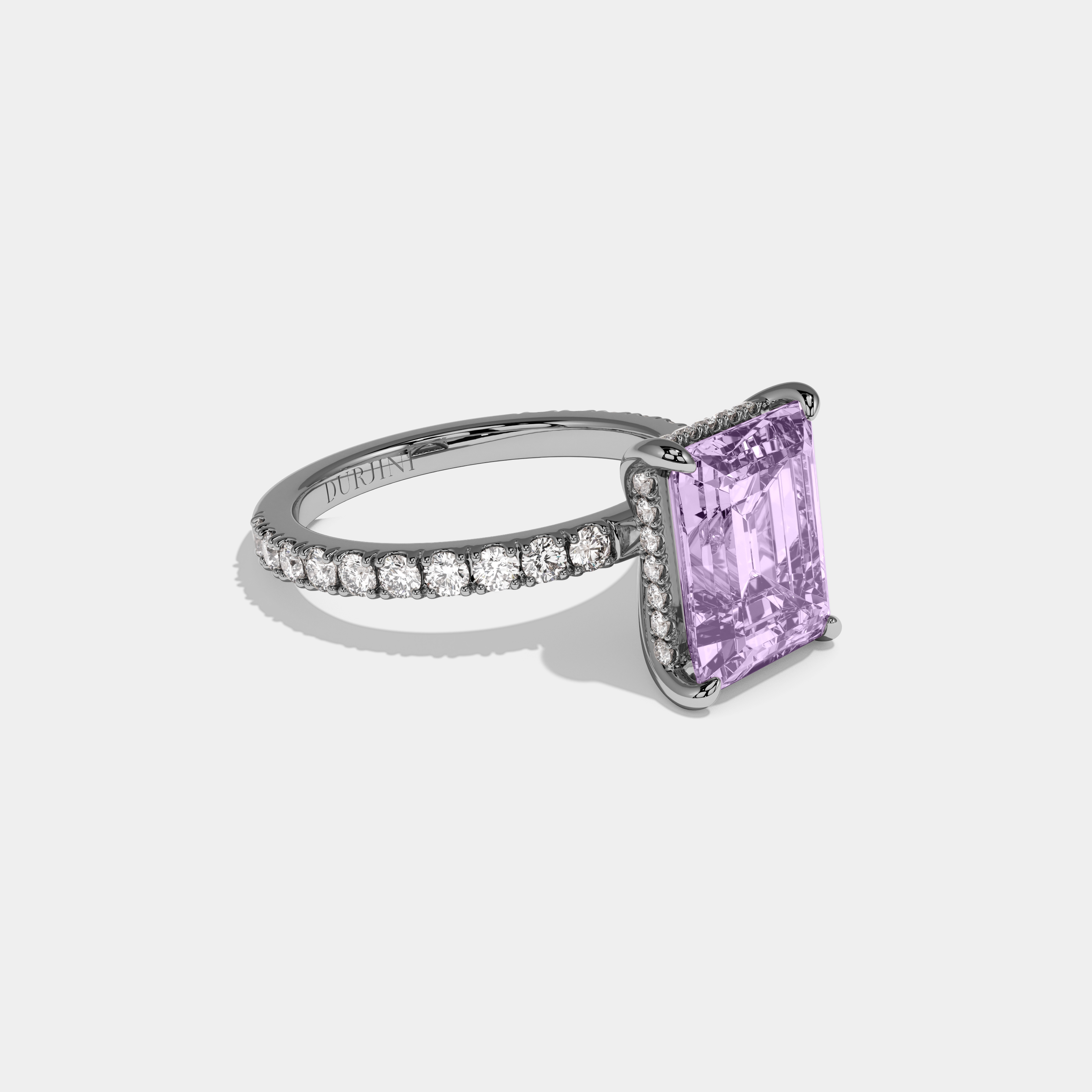 Beatrice Fancy Purple Emerald Cut Diamond Band Engagement Ring 7ct 18K White Gold