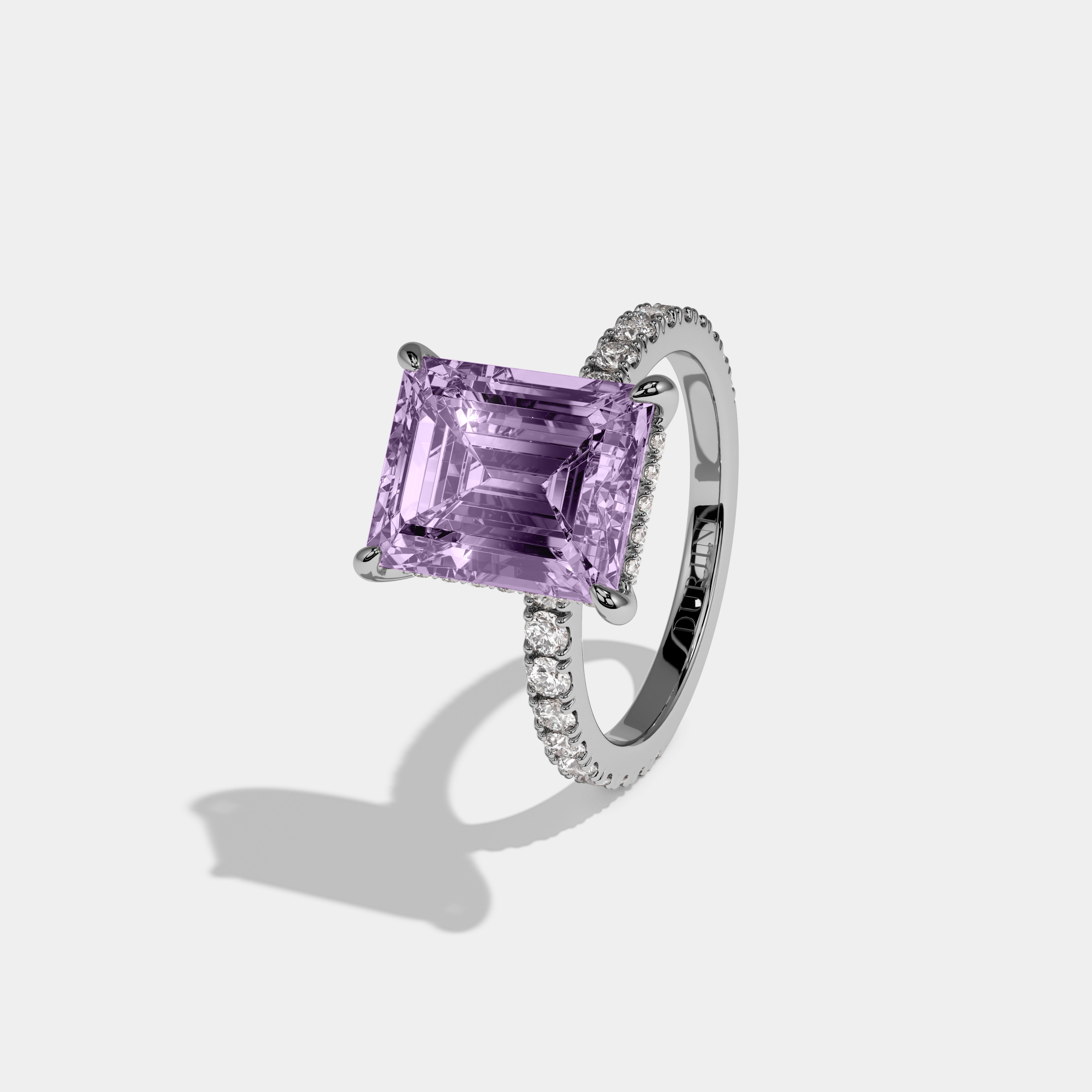 Beatrice Fancy Purple Emerald Cut Diamond Band Engagement Ring 7ct 18K White Gold