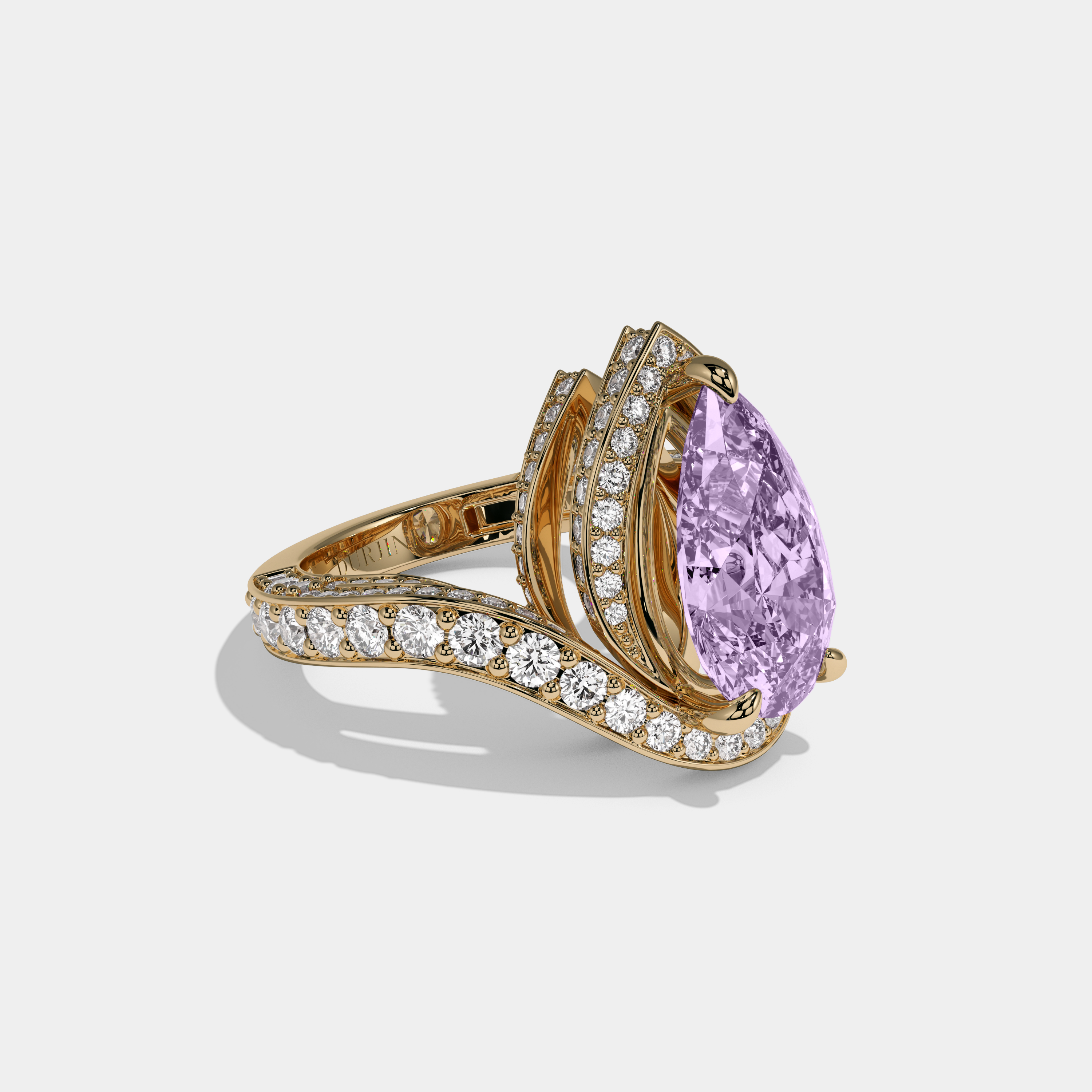 Eugenie Fancy Purple Pear Cut Diamond Band Engagement Ring 8ct 18K Yellow Gold