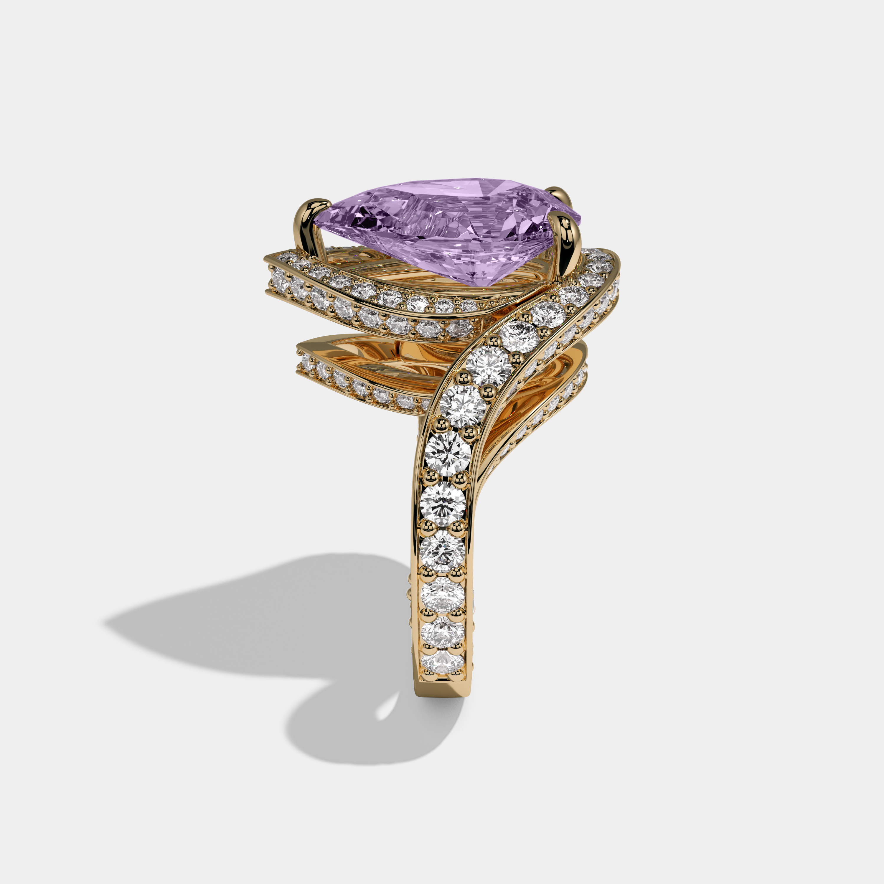Eugenie Fancy Purple Pear Cut Diamond Band Engagement Ring 8ct 18K Yellow Gold