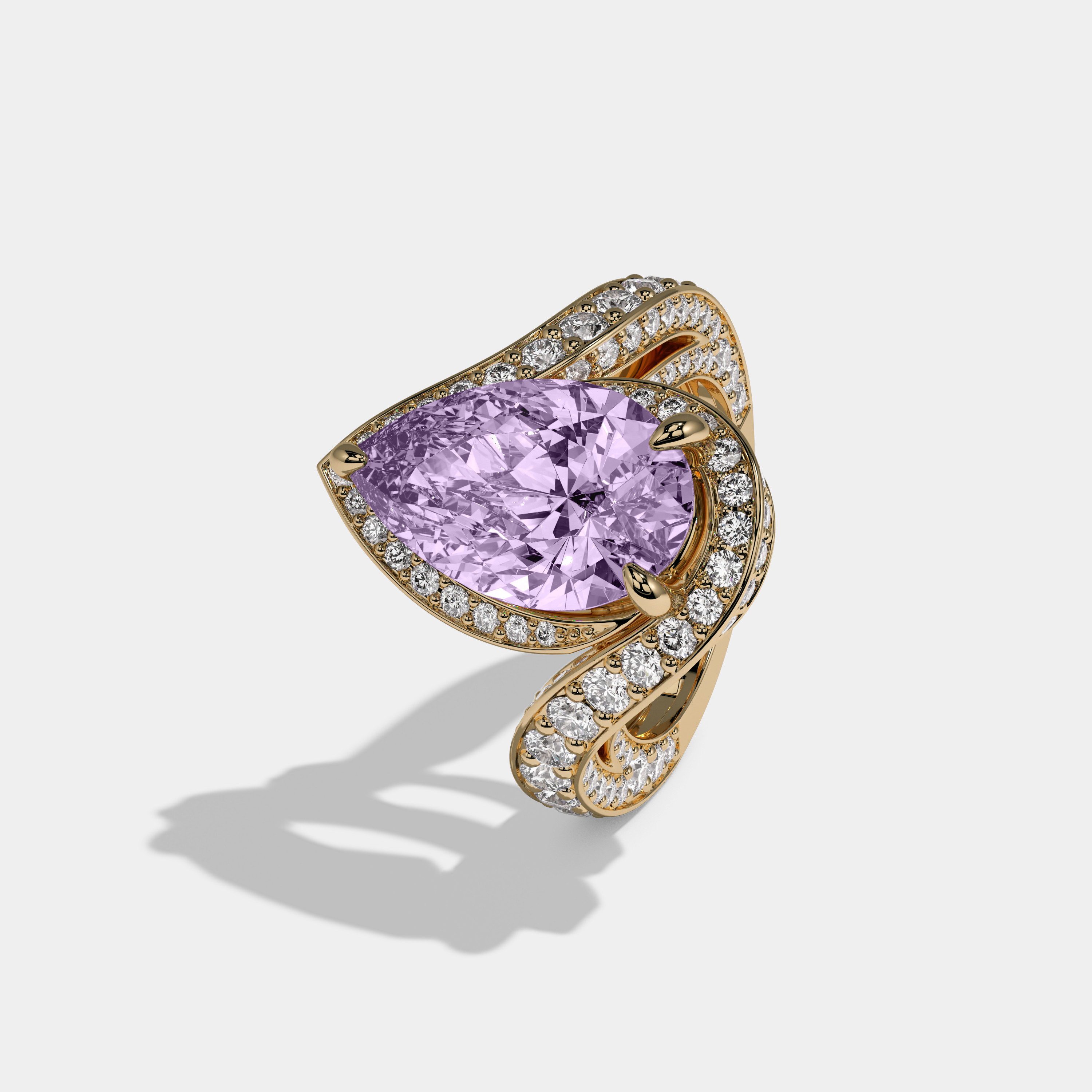 Eugenie Fancy Purple Pear Cut Diamond Band Engagement Ring 8ct 18K Yellow Gold