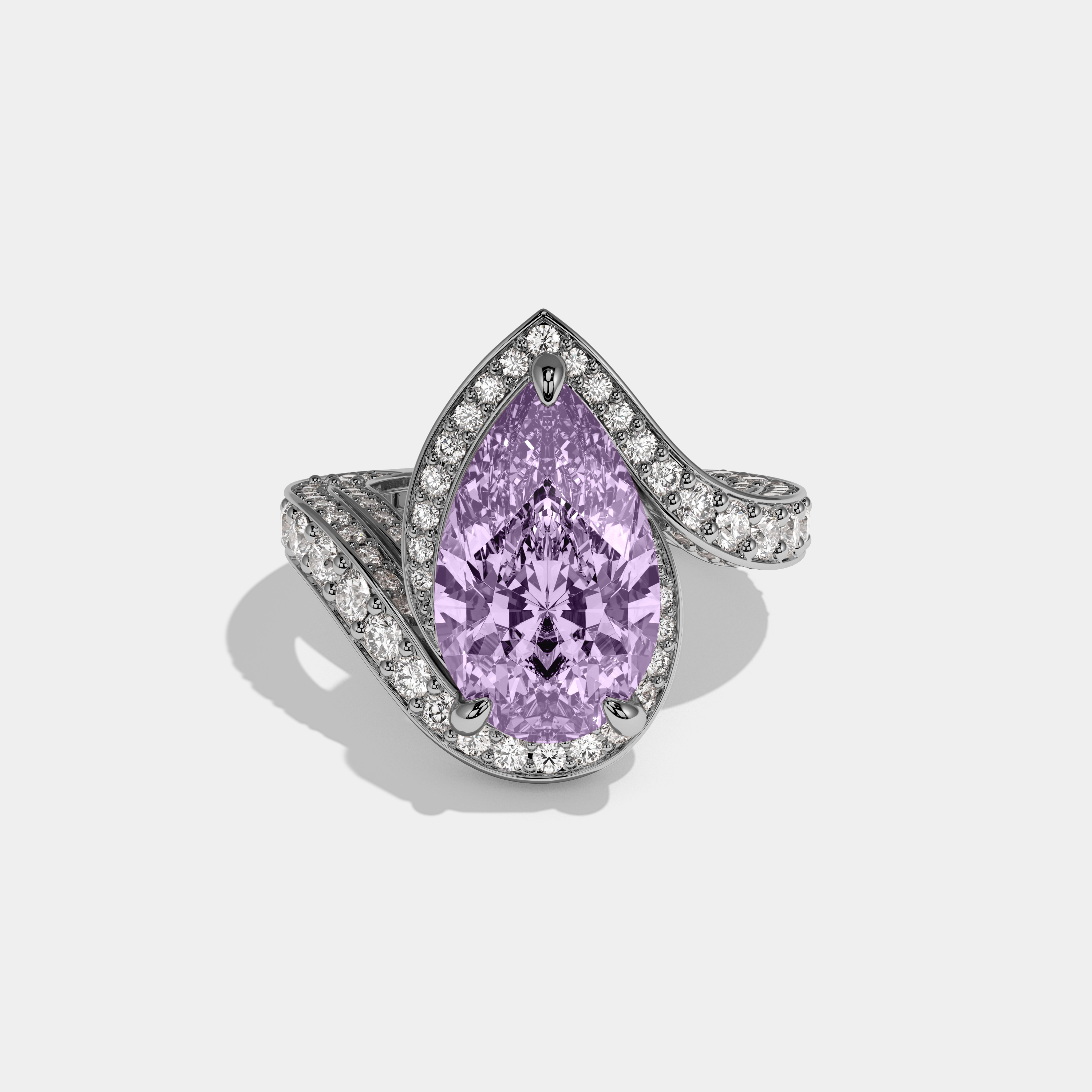 Matilda Fancy Purple Pear Cut Diamond Band Engagement Ring 8ct 18K White Gold