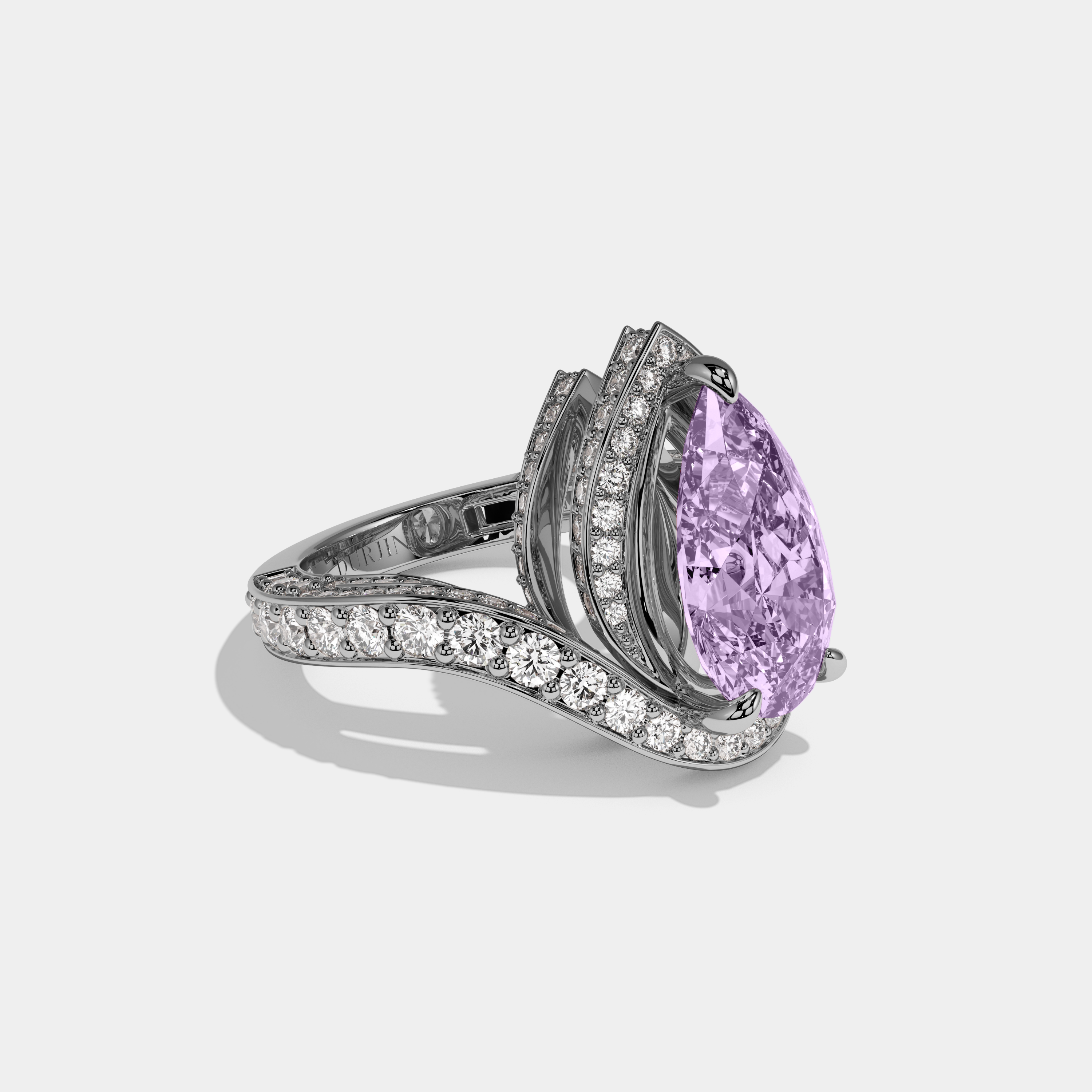 Matilda Fancy Purple Pear Cut Diamond Band Engagement Ring 8ct 18K White Gold