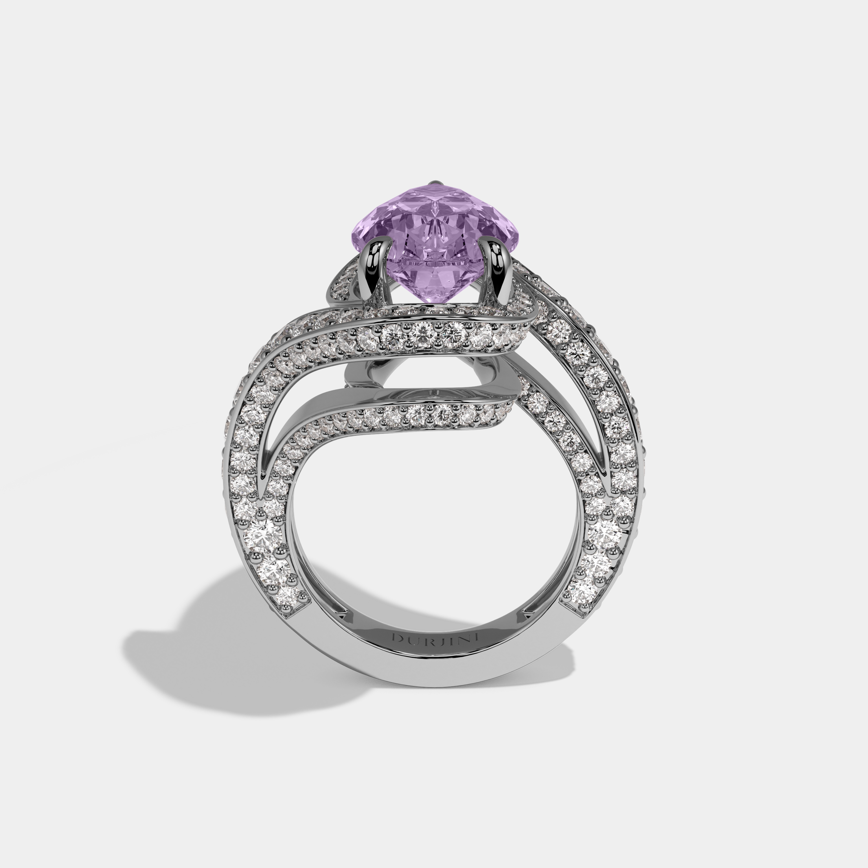 Matilda Fancy Purple Pear Cut Diamond Band Engagement Ring 8ct 18K White Gold