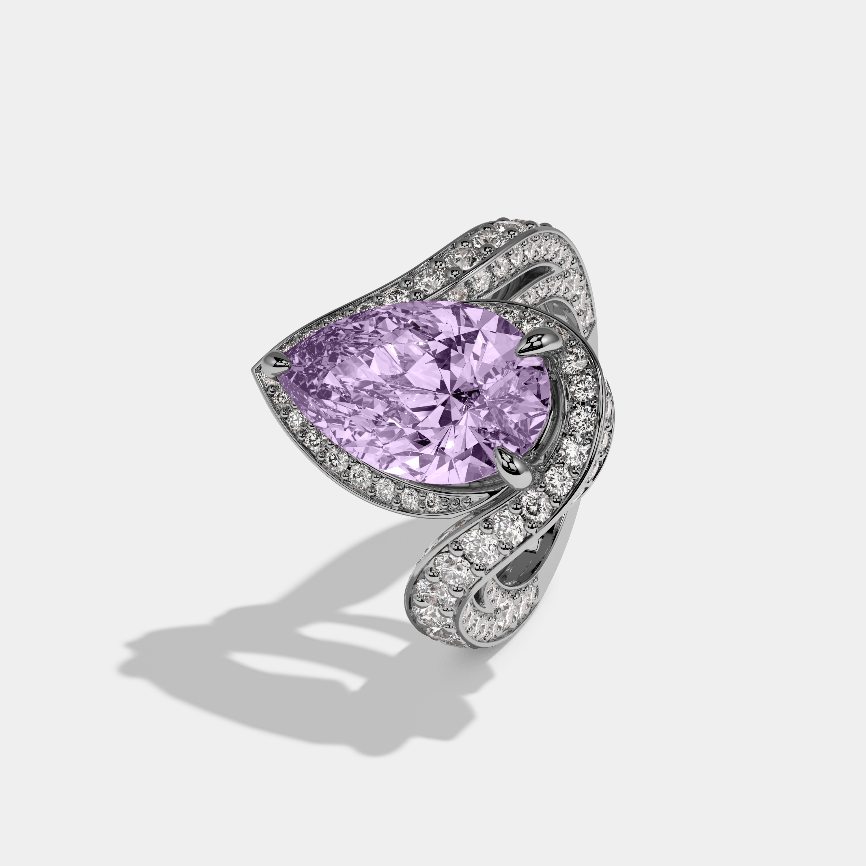 Matilda Fancy Purple Pear Cut Diamond Band Engagement Ring 8ct 18K White Gold