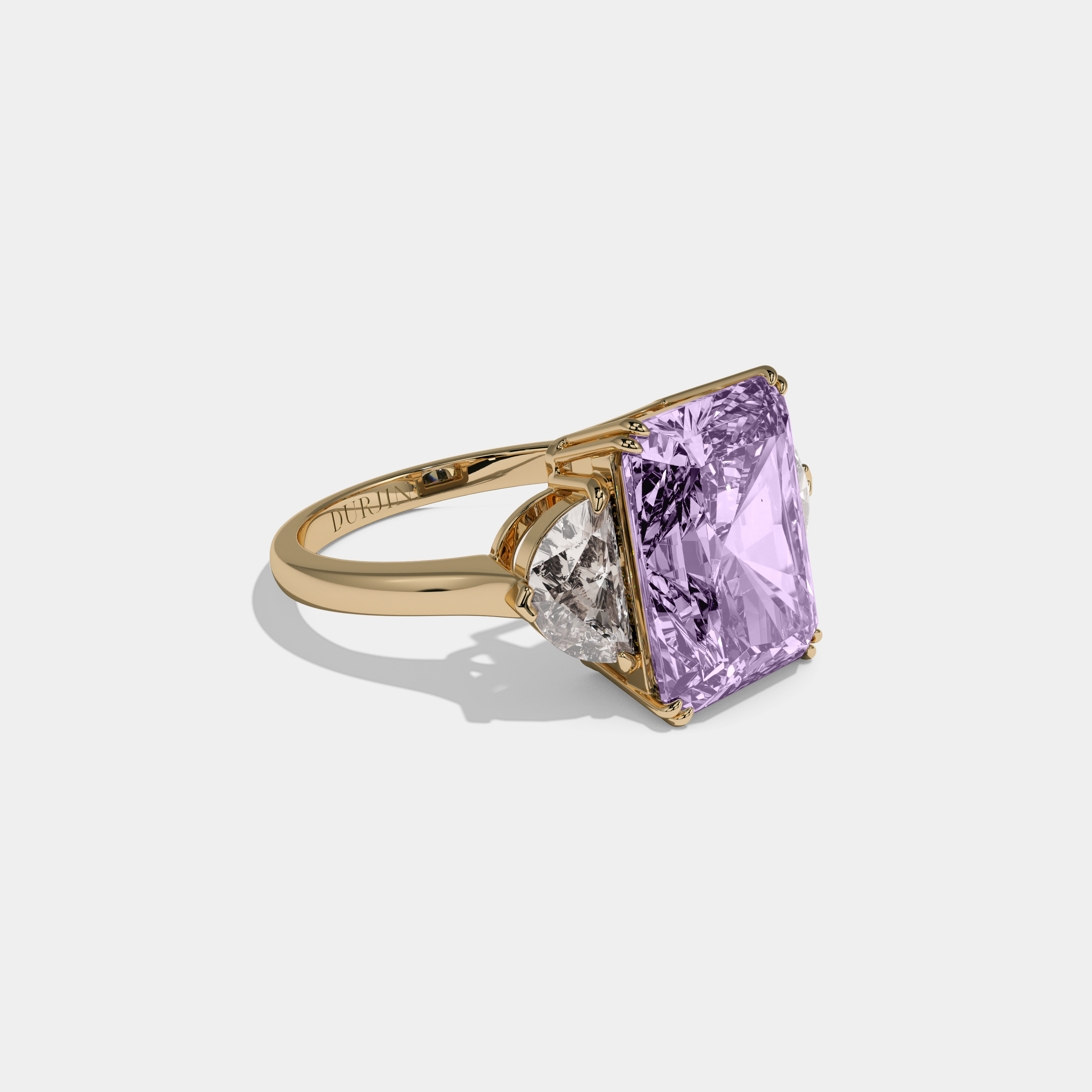 Eugenie Fancy Purple Radiant Cut Diamond Plain Band With Half Moon Sides Engagement Ring 8ct 18K Yellow Gold
