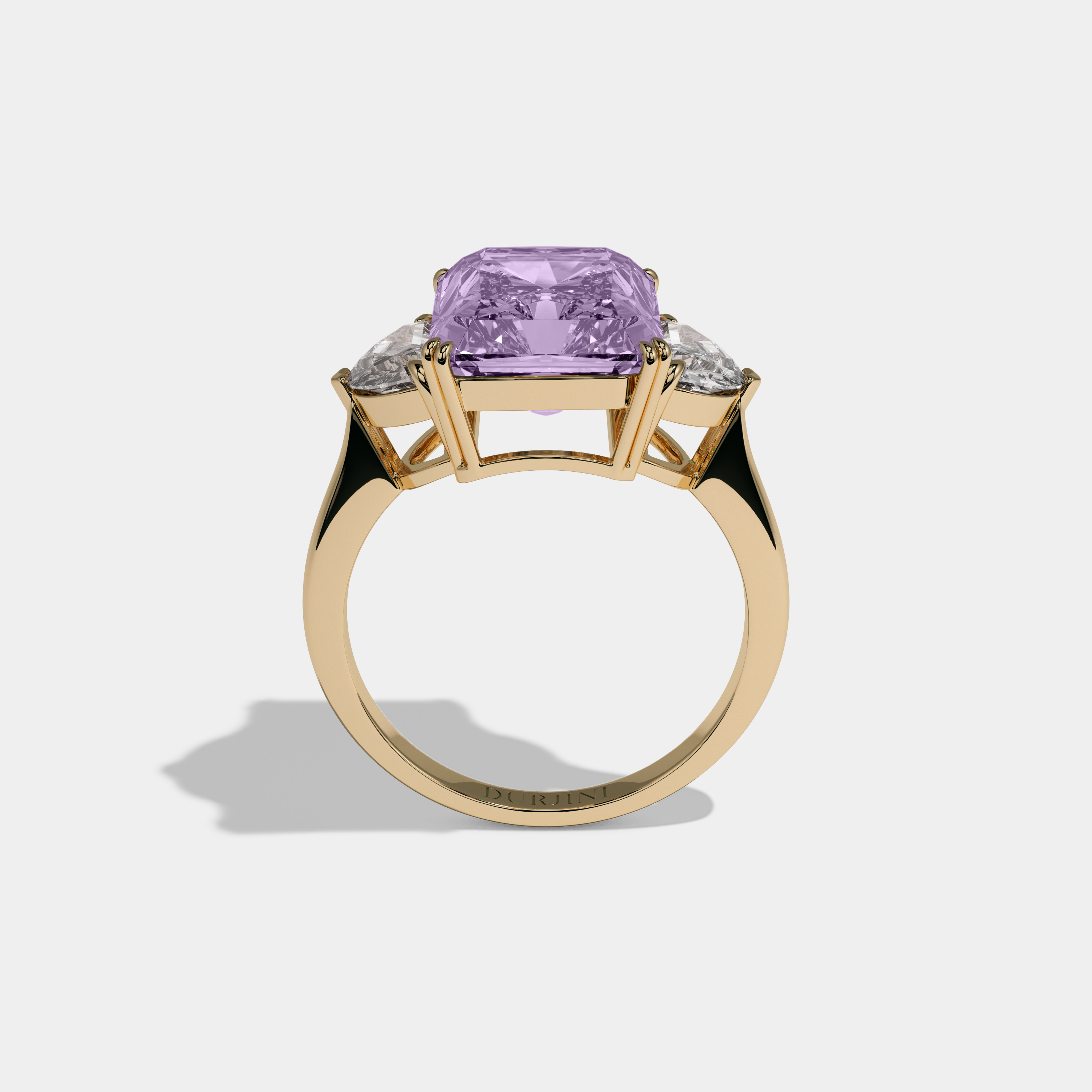 Eugenie Fancy Purple Radiant Cut Diamond Plain Band With Half Moon Sides Engagement Ring 8ct 18K Yellow Gold