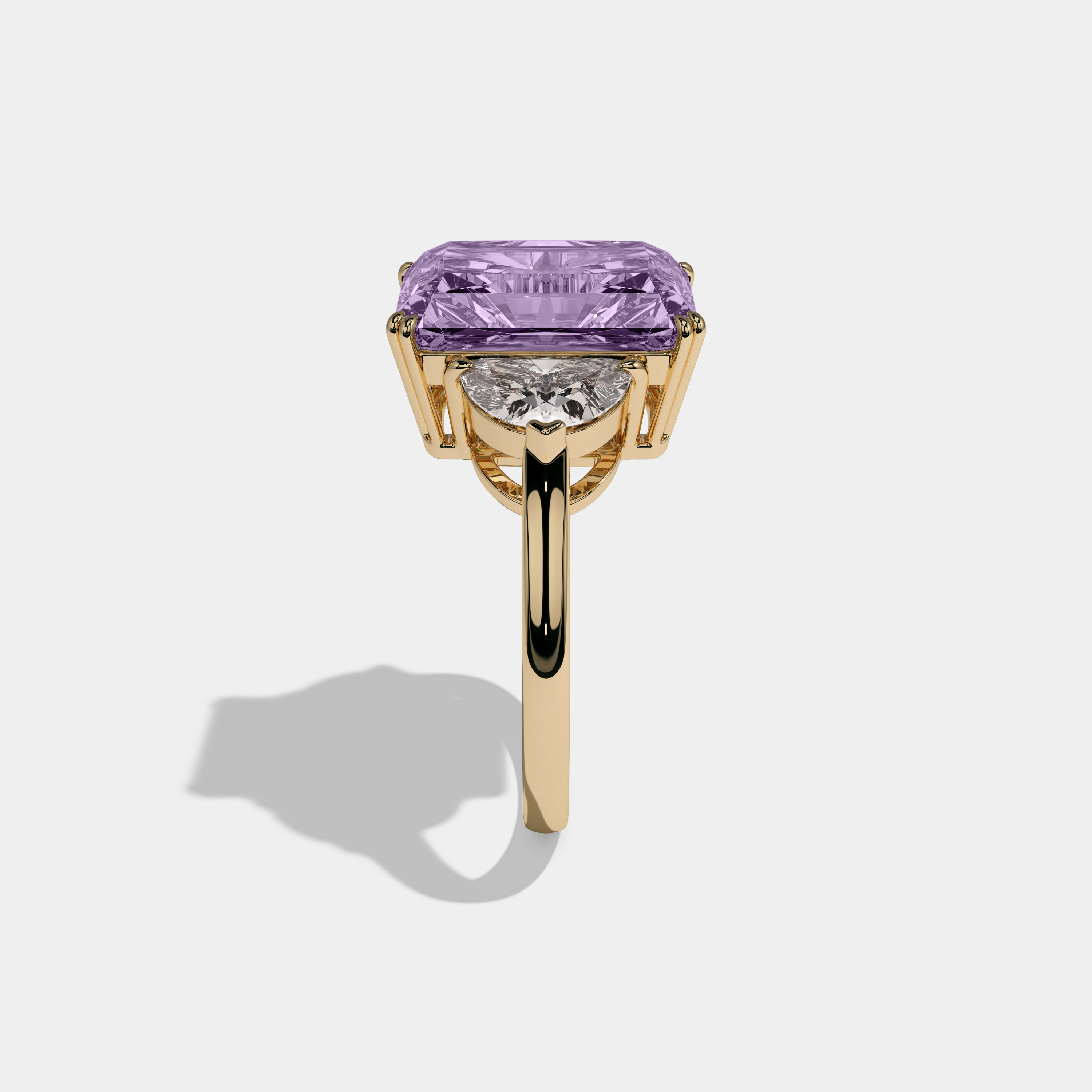 Eugenie Fancy Purple Radiant Cut Diamond Plain Band With Half Moon Sides Engagement Ring 8ct 18K Yellow Gold