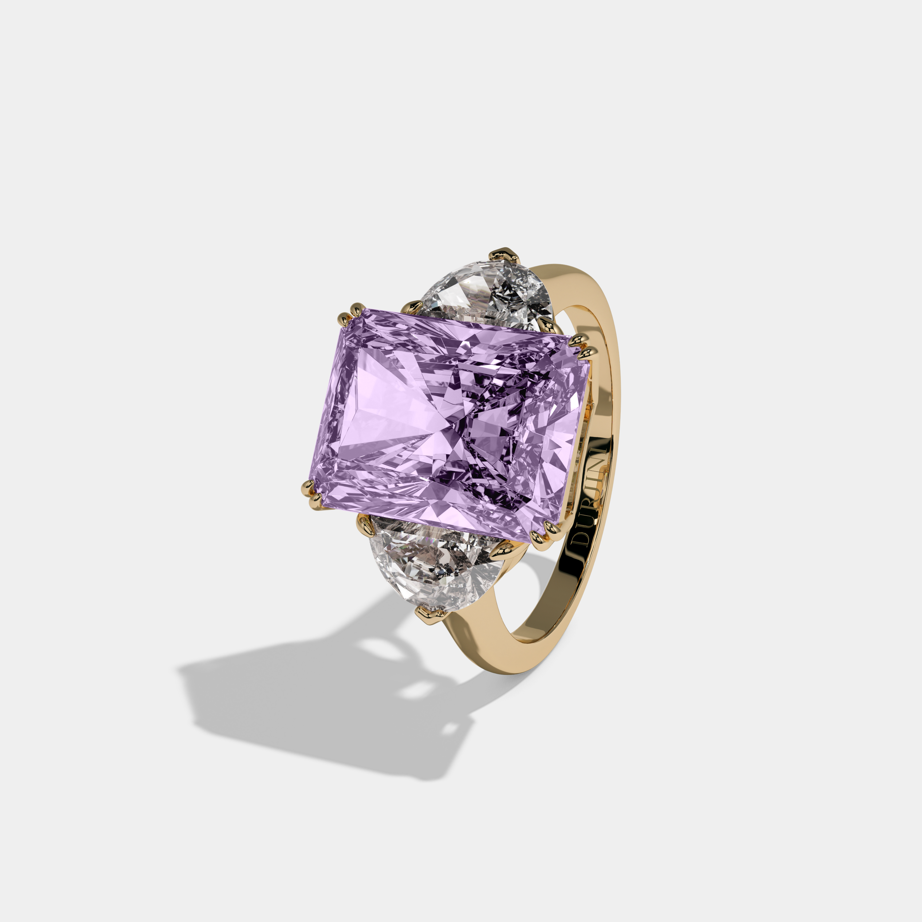 Eugenie Fancy Purple Radiant Cut Diamond Plain Band With Half Moon Sides Engagement Ring 8ct 18K Yellow Gold