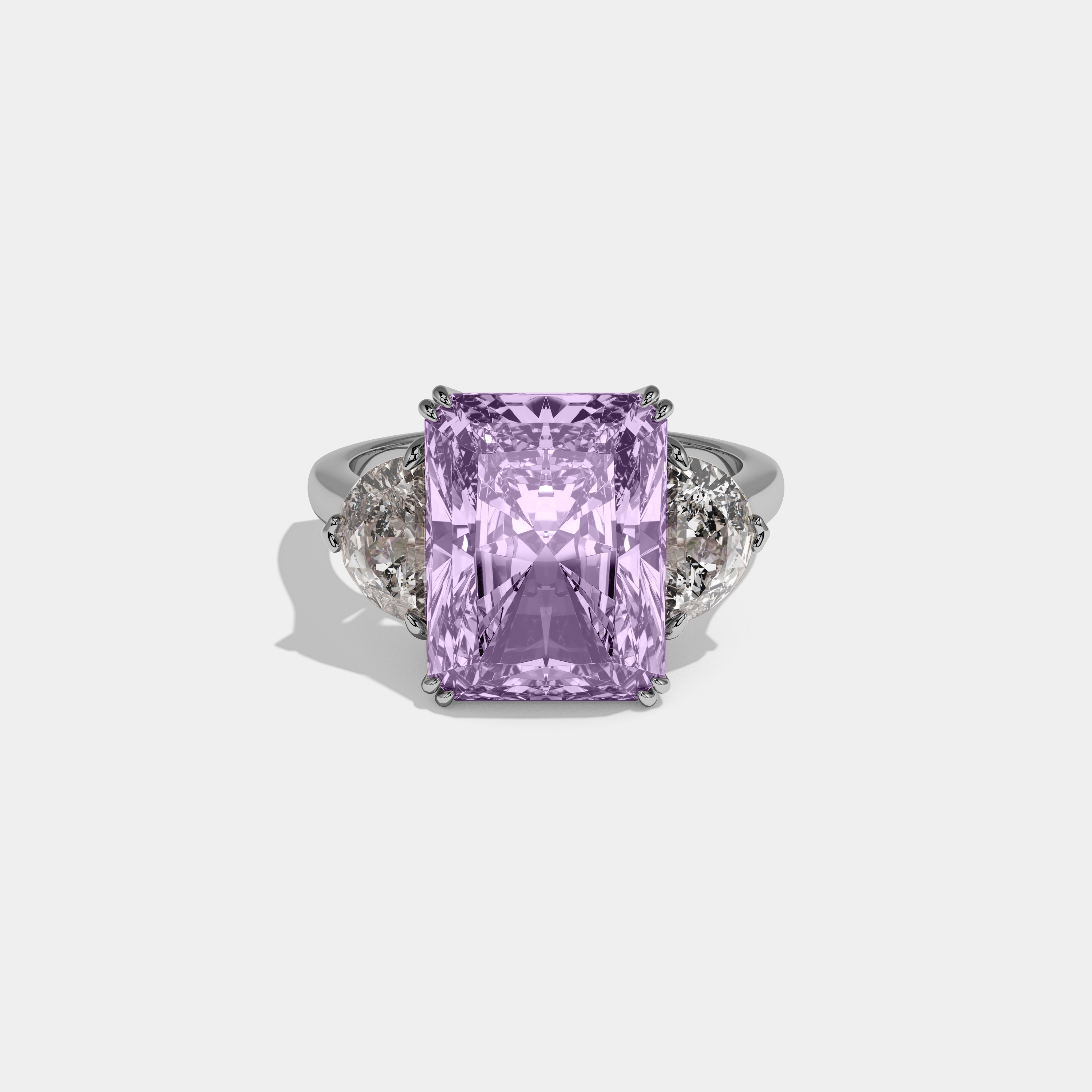 Matilda Fancy Purple Radiant Cut Diamond Plain Band With Half Moon Sides Engagement Ring 8ct 18K White Gold