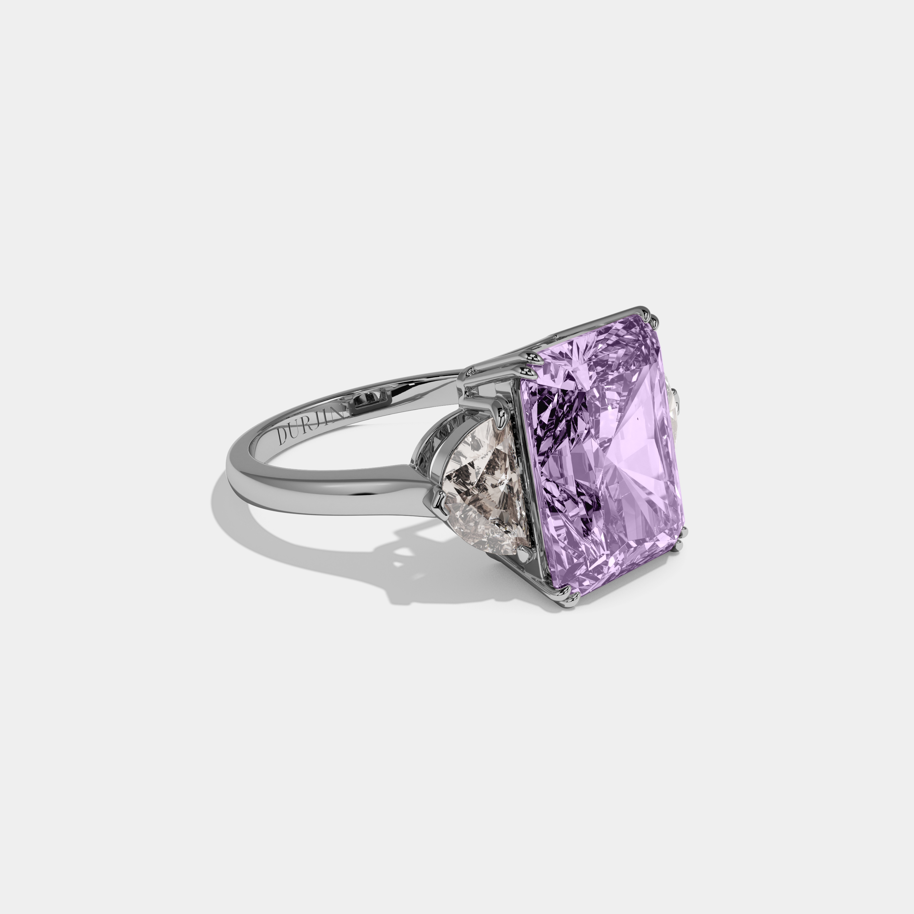 Matilda Fancy Purple Radiant Cut Diamond Plain Band With Half Moon Sides Engagement Ring 8ct 18K White Gold