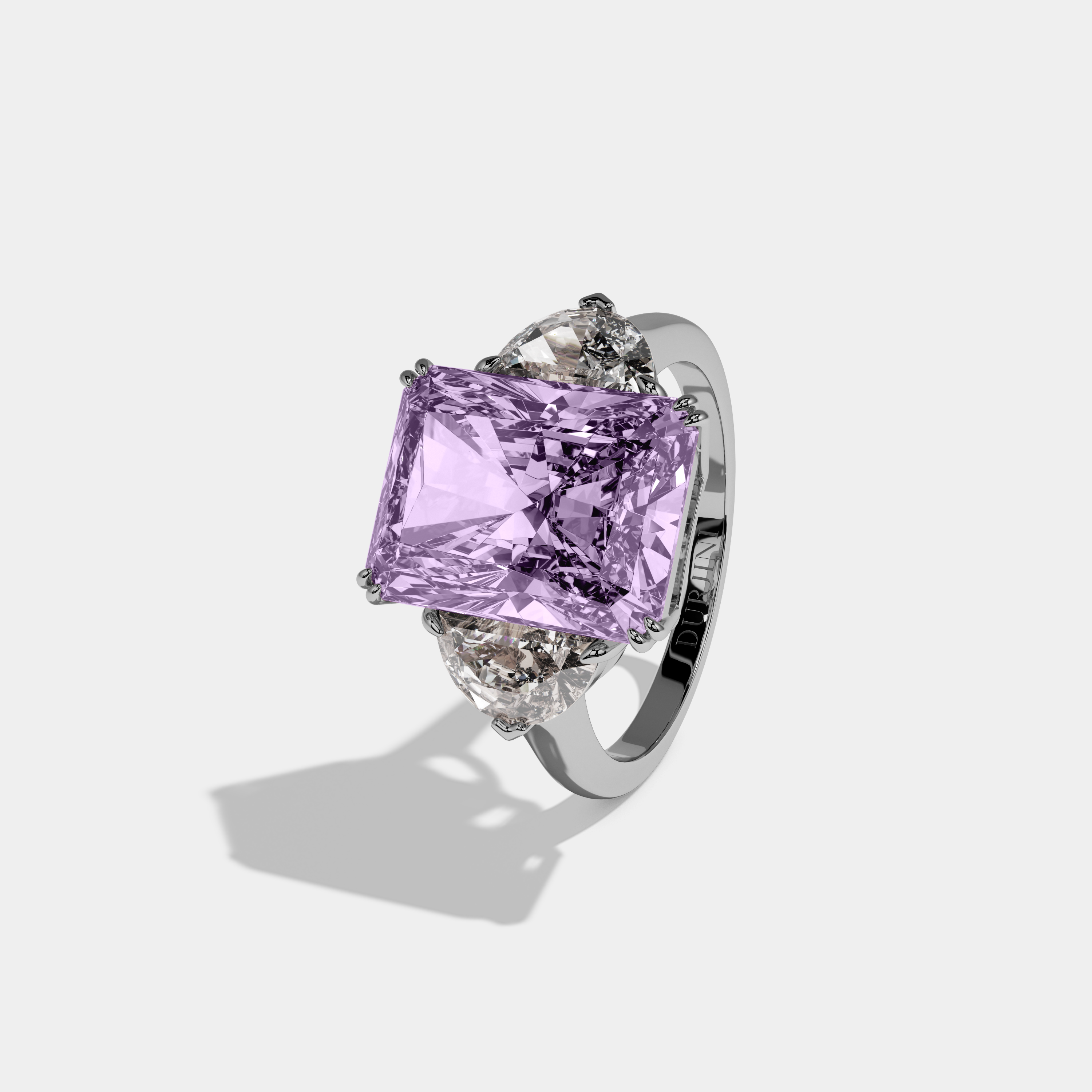 Matilda Fancy Purple Radiant Cut Diamond Plain Band With Half Moon Sides Engagement Ring 8ct 18K White Gold