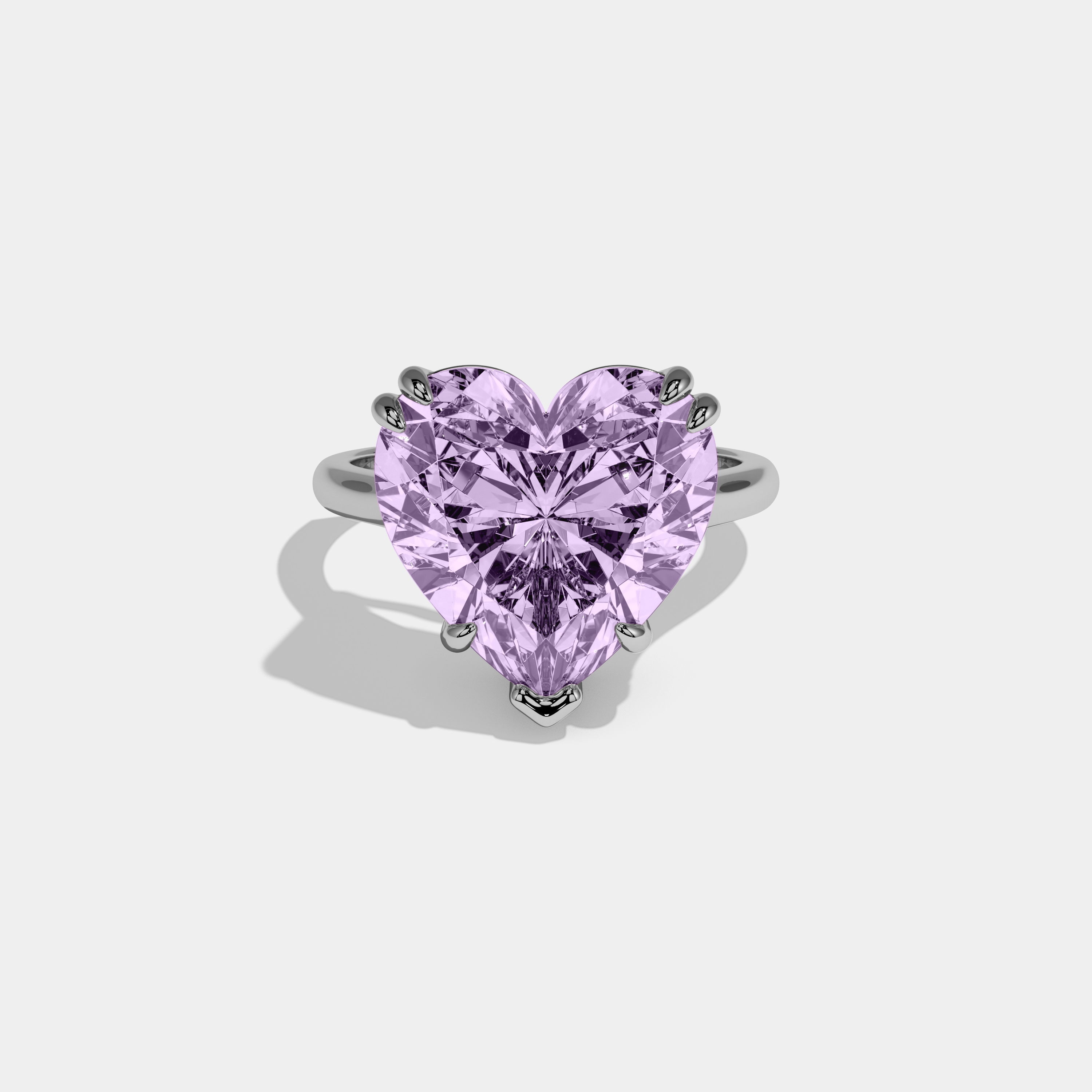 Alice Fancy Purple Heart Brilliant Cut Diamond Plain Band Engagement Ring 6ct 18K White Gold