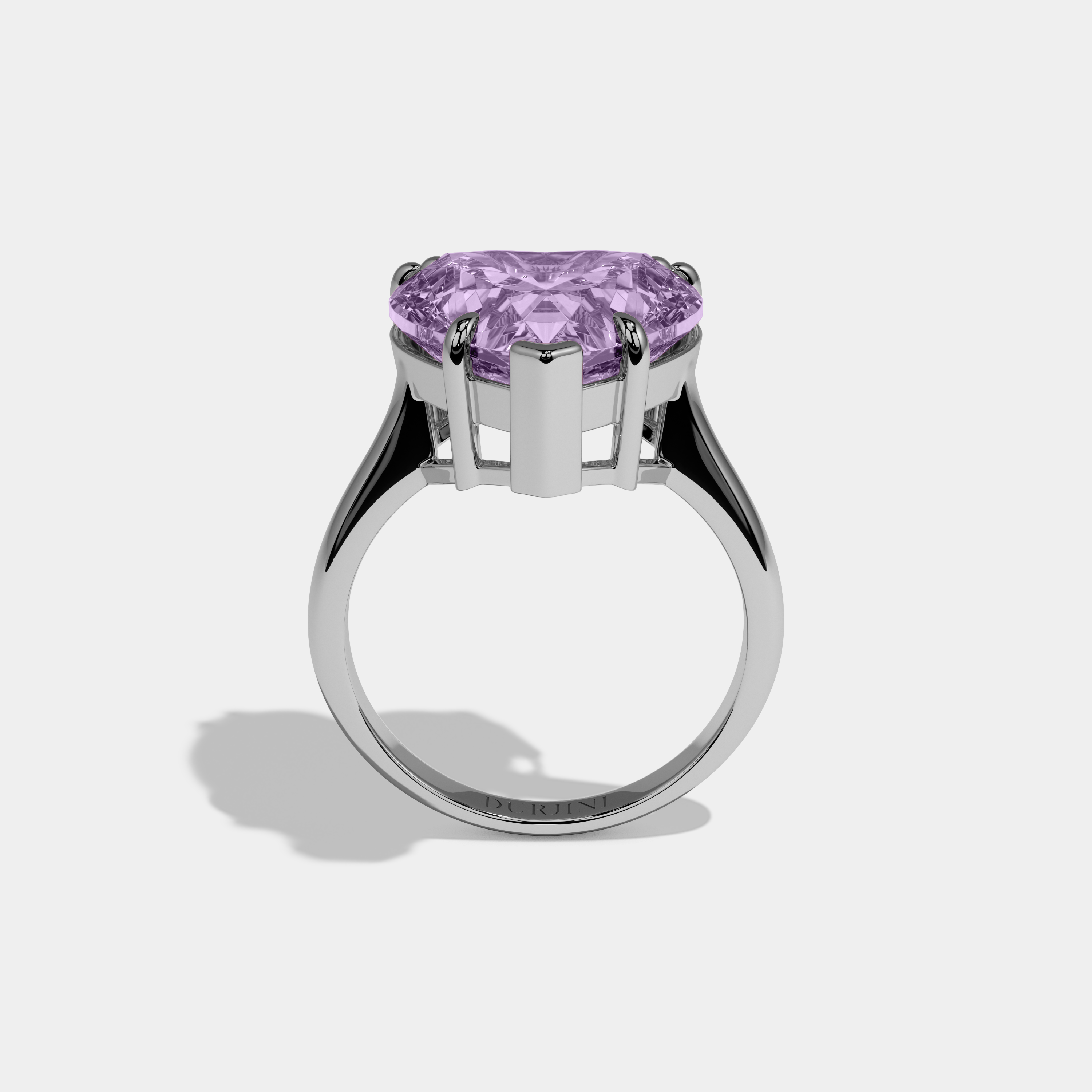 Alice Fancy Purple Heart Brilliant Cut Diamond Plain Band Engagement Ring 6ct 18K White Gold