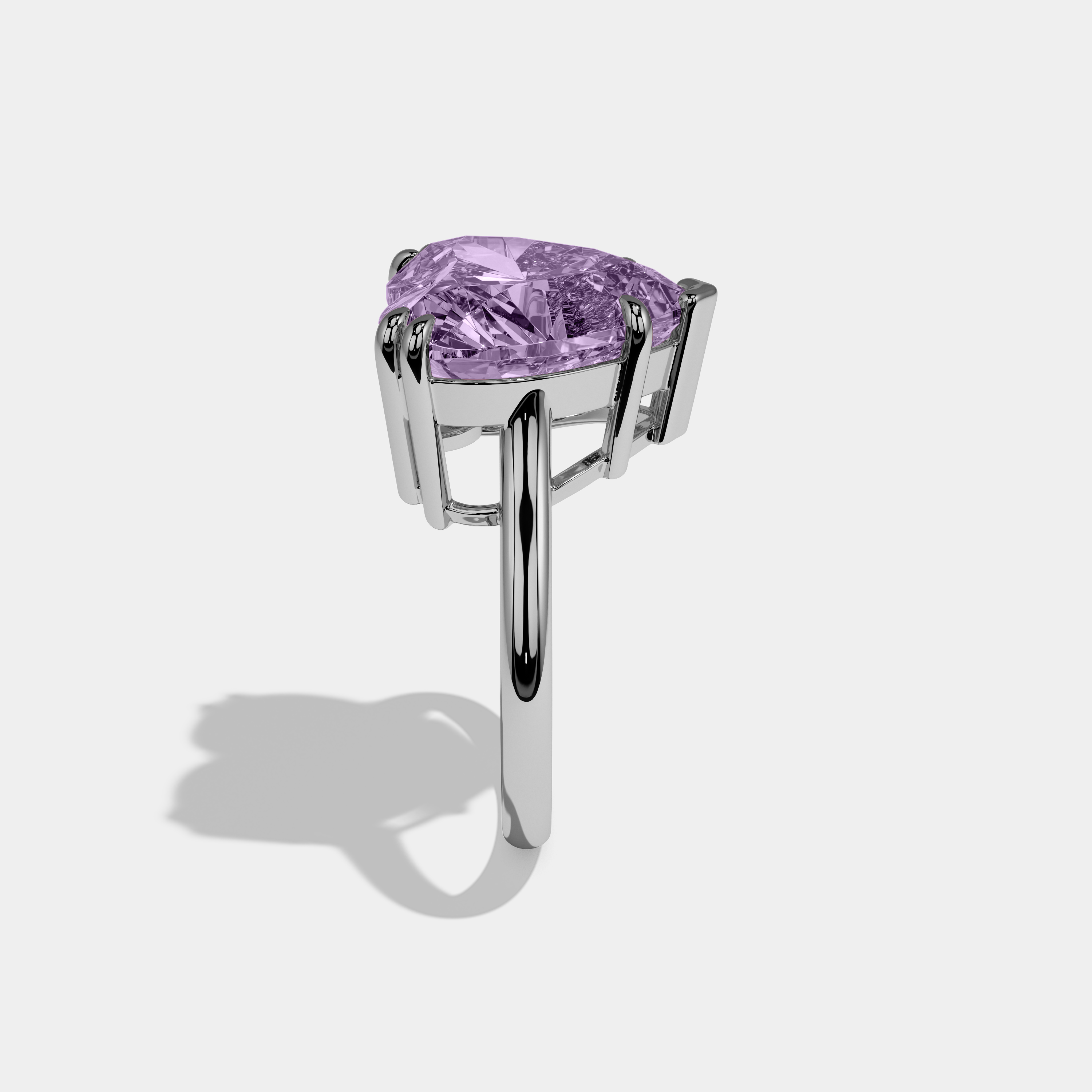 Alice Fancy Purple Heart Brilliant Cut Diamond Plain Band Engagement Ring 6ct 18K White Gold
