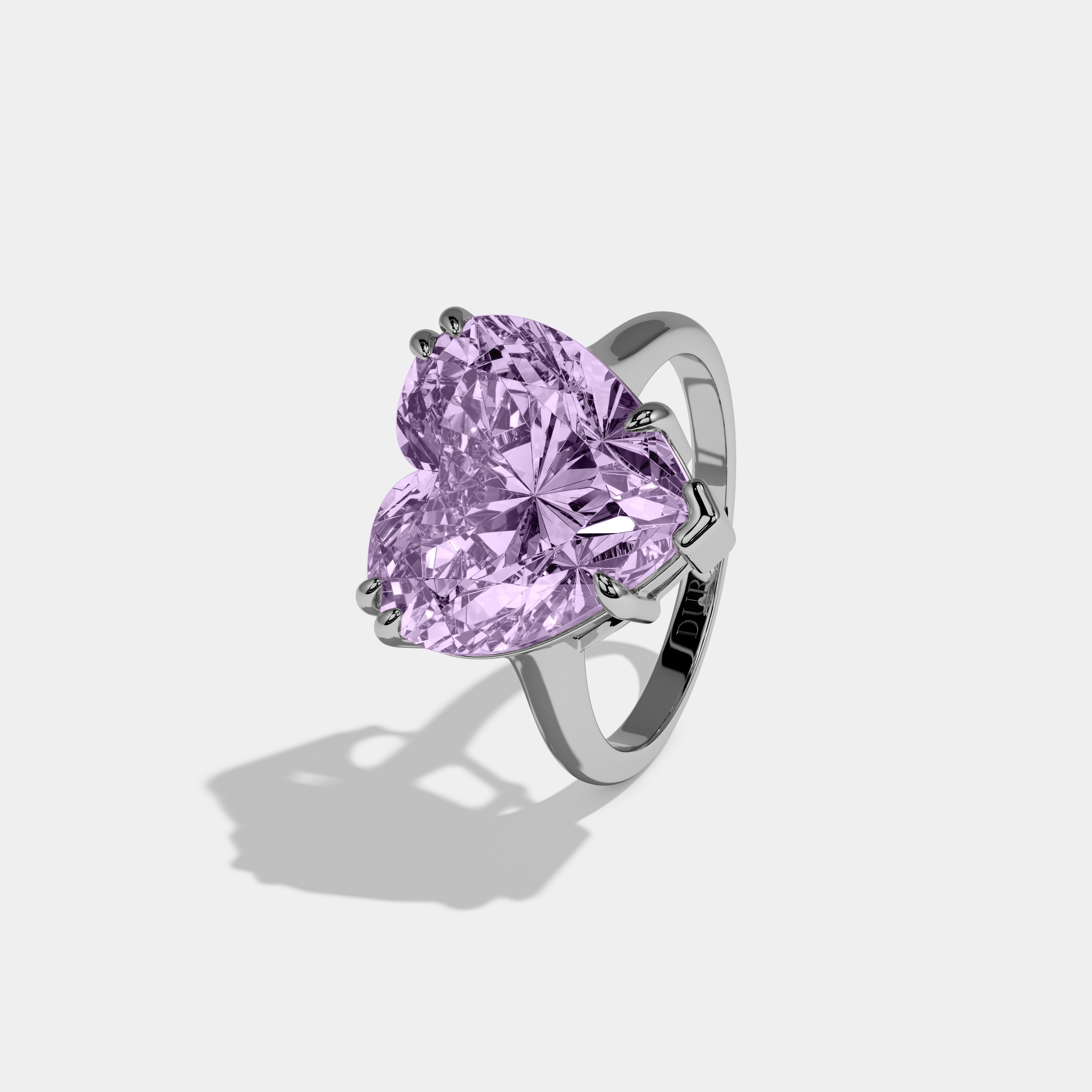 Alice Fancy Purple Heart Brilliant Cut Diamond Plain Band Engagement Ring 6ct 18K White Gold