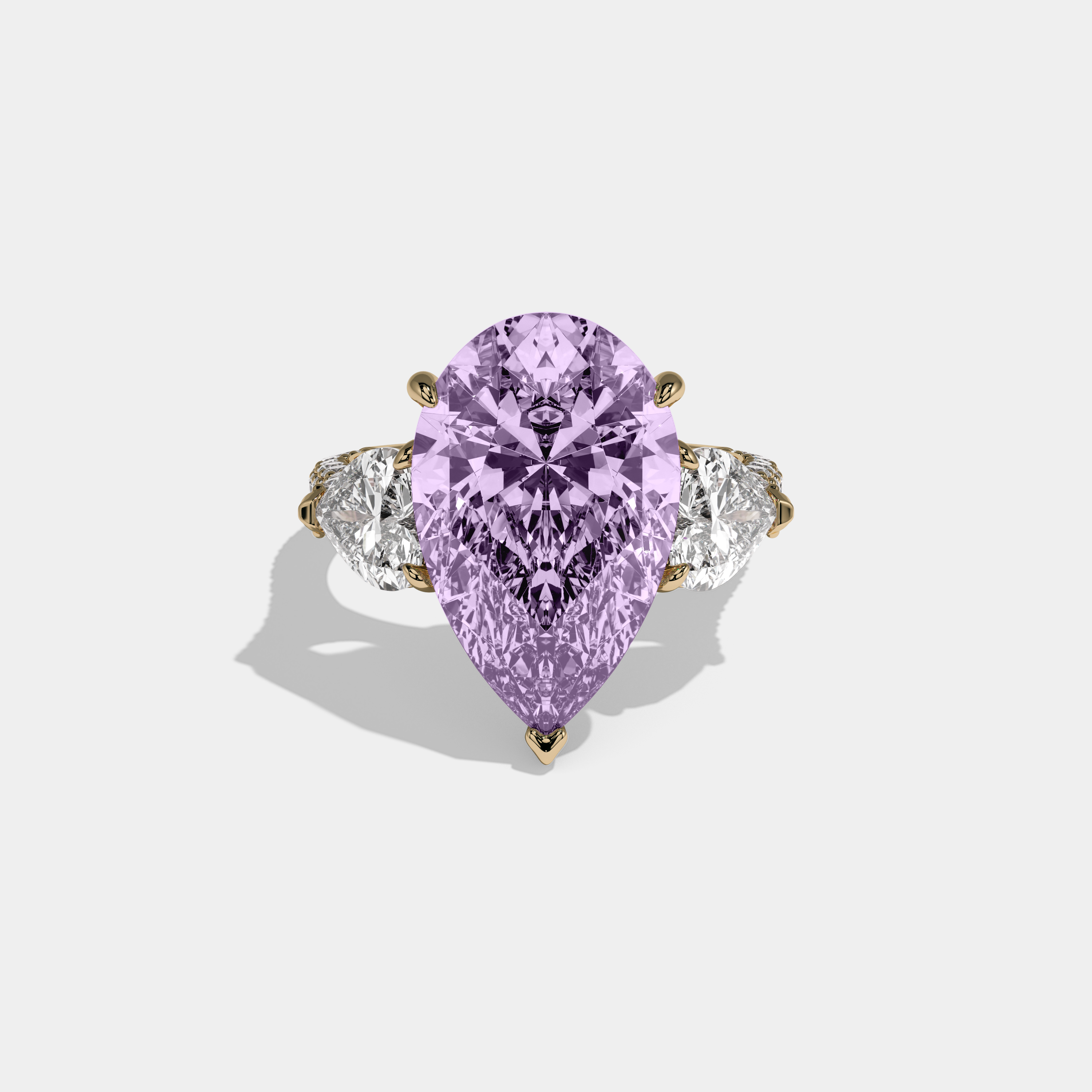 Catherine Fancy Purple Pear Cut Diamond Band With Heart Cut Sides Engagement Ring 9ct 18K Yellow Gold