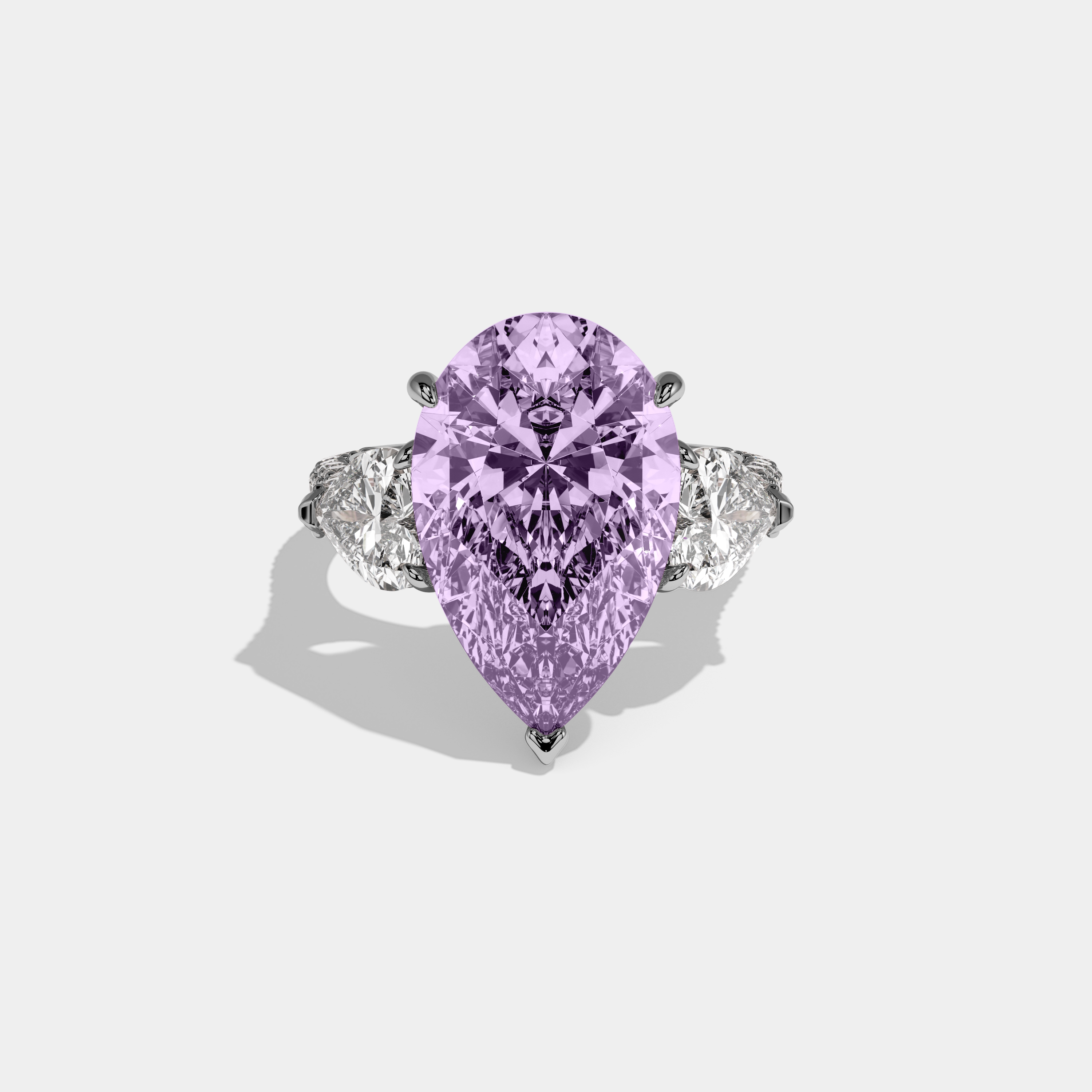 Alice Fancy Purple Pear Cut Diamond Band With Heart Cut Sides Engagement Ring 9ct 18K White Gold