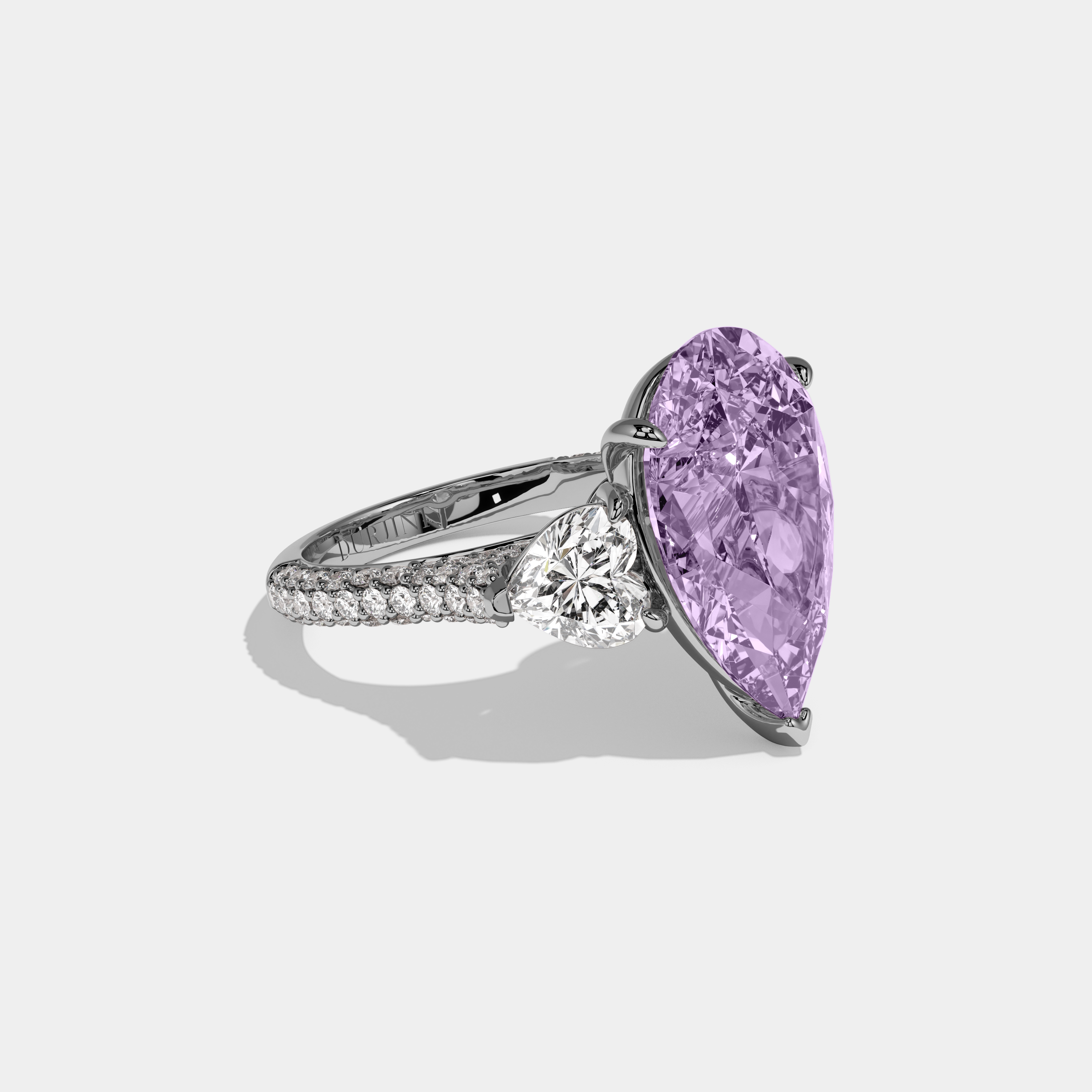 Alice Fancy Purple Pear Cut Diamond Band With Heart Cut Sides Engagement Ring 9ct 18K White Gold