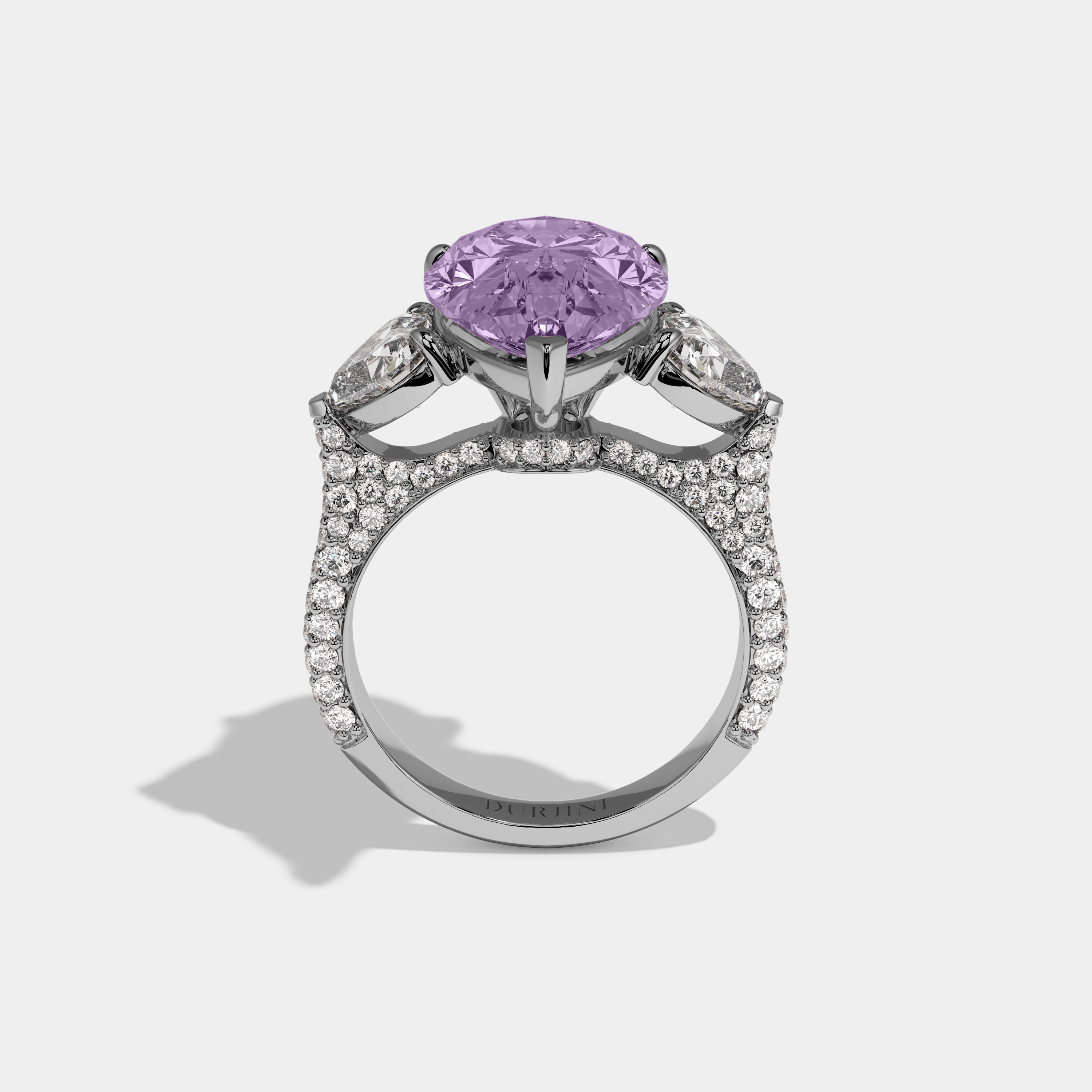 Alice Fancy Purple Pear Cut Diamond Band With Heart Cut Sides Engagement Ring 9ct 18K White Gold