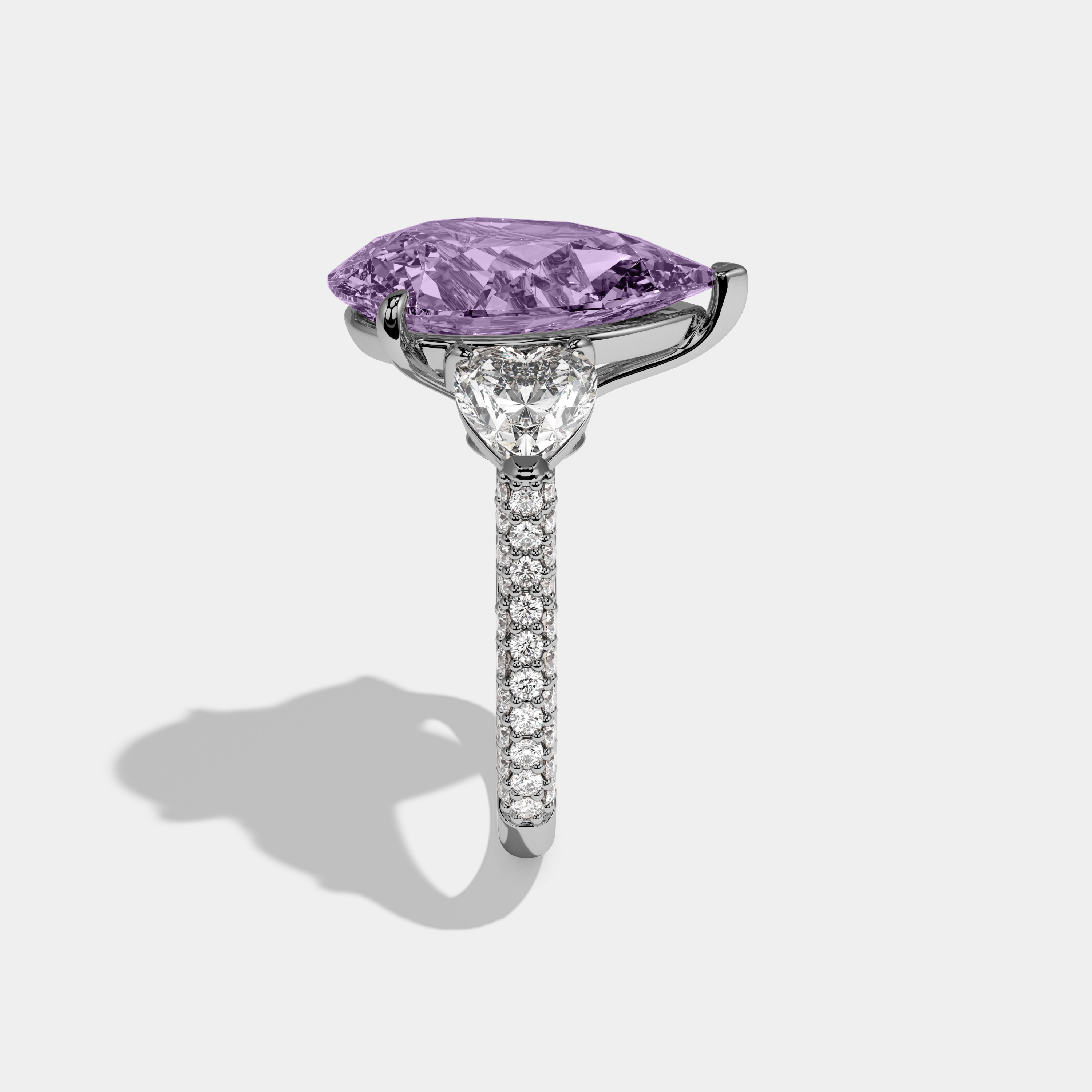 Alice Fancy Purple Pear Cut Diamond Band With Heart Cut Sides Engagement Ring 9ct 18K White Gold