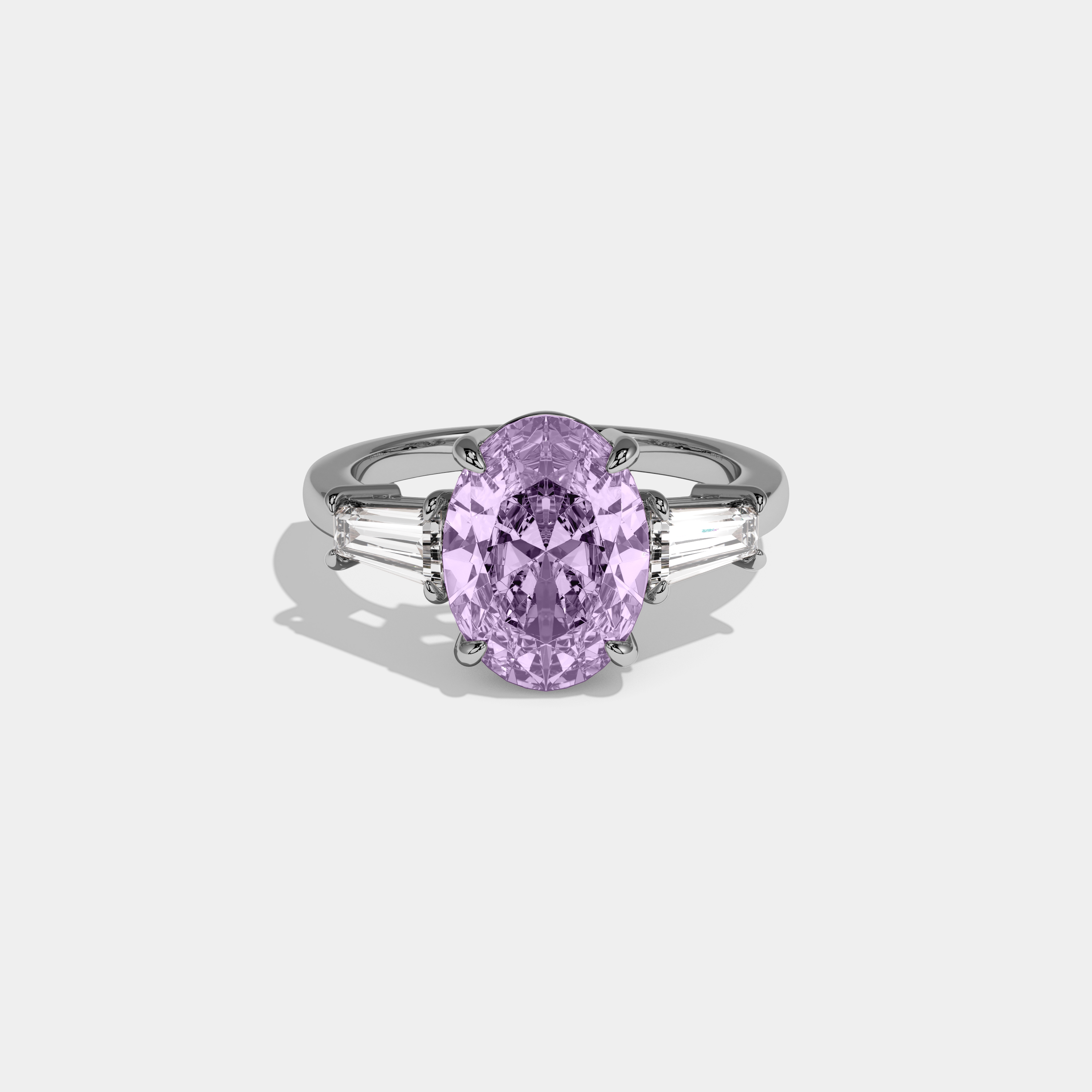 Matilda Fancy Purple Oval Cut Diamond Plain Band Engagement Ring With Baguette Cut Sides 6ct 18K White Gold