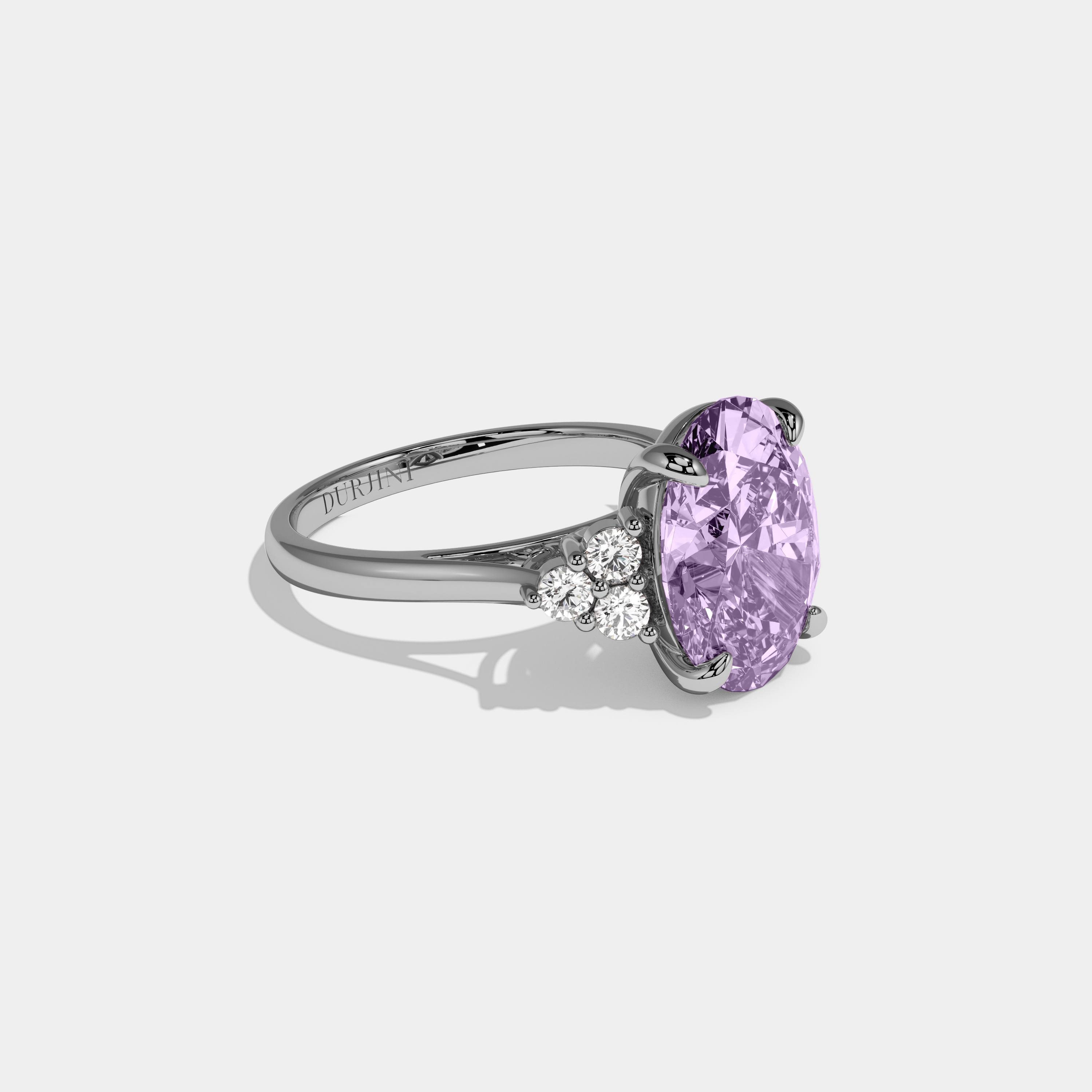Beatrice Fancy Purple Oval Cut Diamond Plain Band Engagement Ring With Round Sides 6ct 18K White Gold