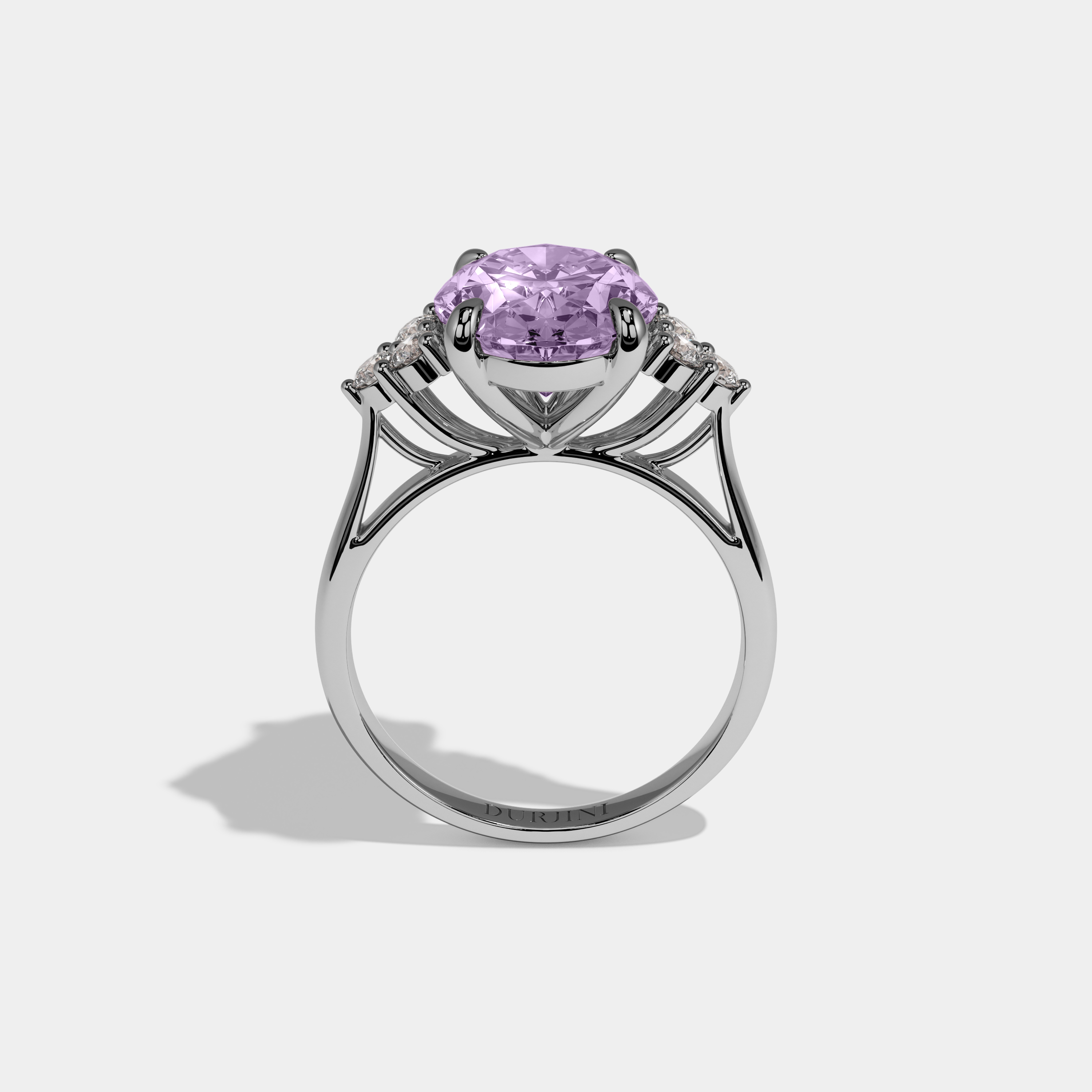 Beatrice Fancy Purple Oval Cut Diamond Plain Band Engagement Ring With Round Sides 6ct 18K White Gold