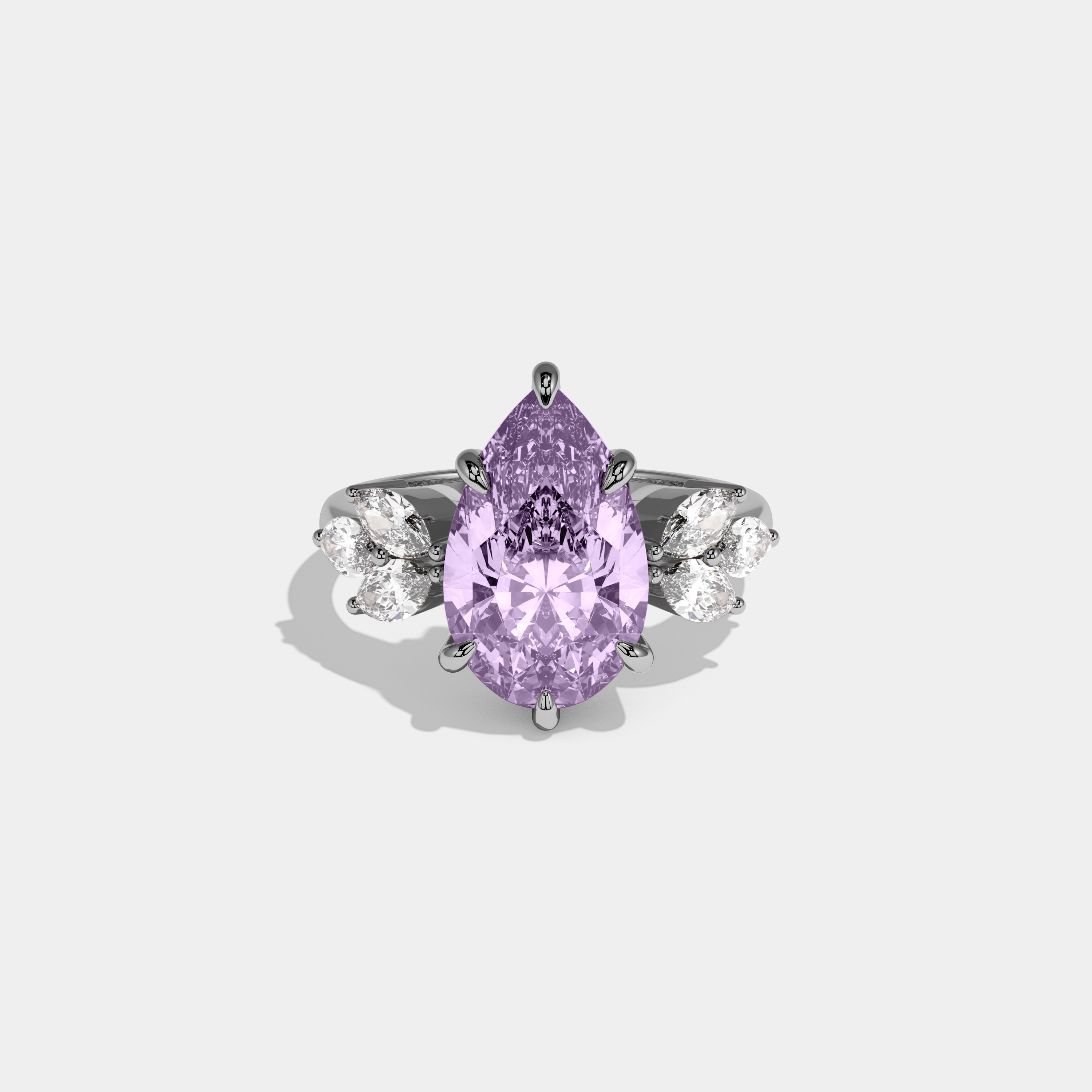 Alice Fancy Purple Pear Cut Diamond Plain Band With Marquise Cut Sides Engagement Ring 7ct 18K White Gold