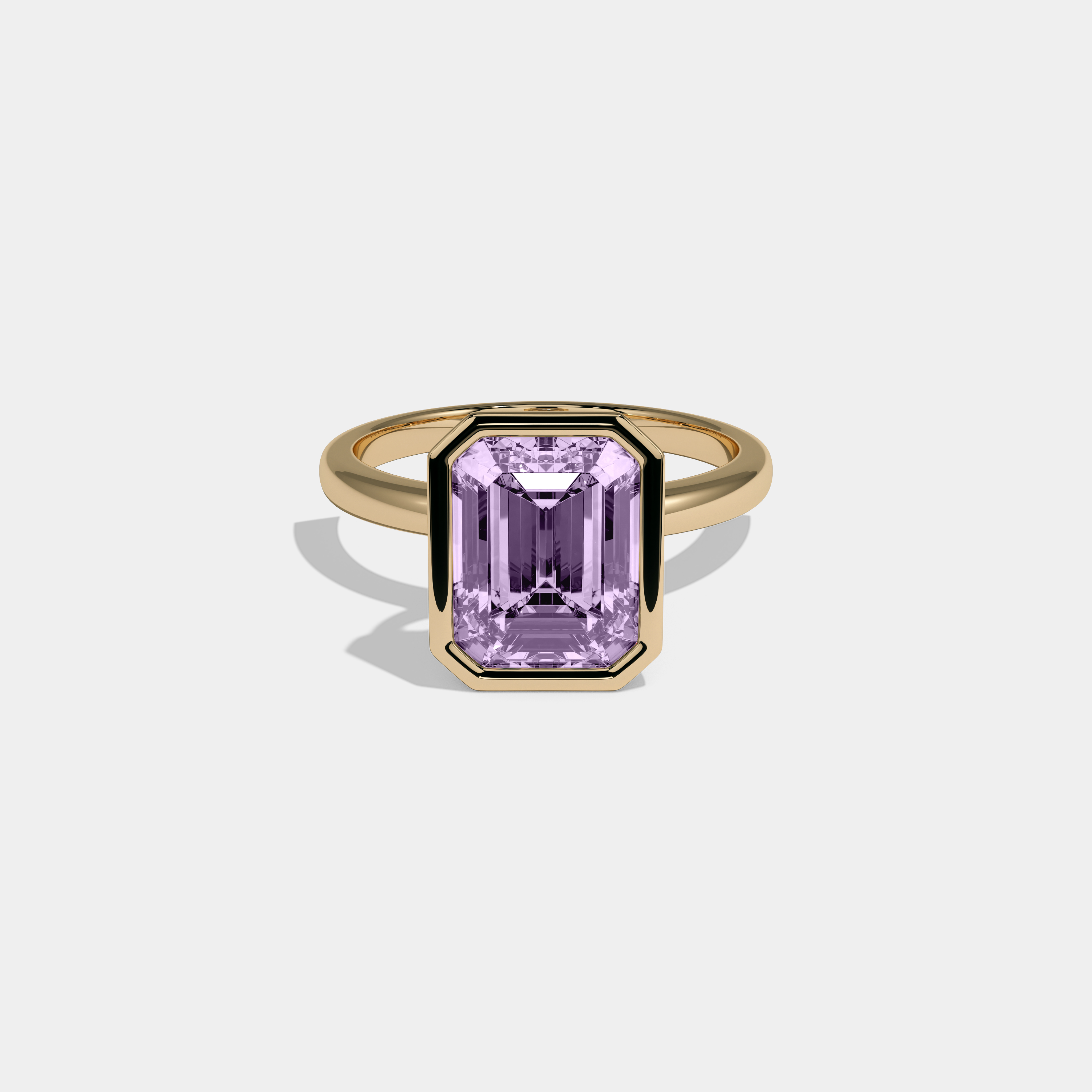 Catherine Fancy Purple Emerald Cut Diamond Plain Band Bezel Engagement Ring 5ct 18K Yellow Gold