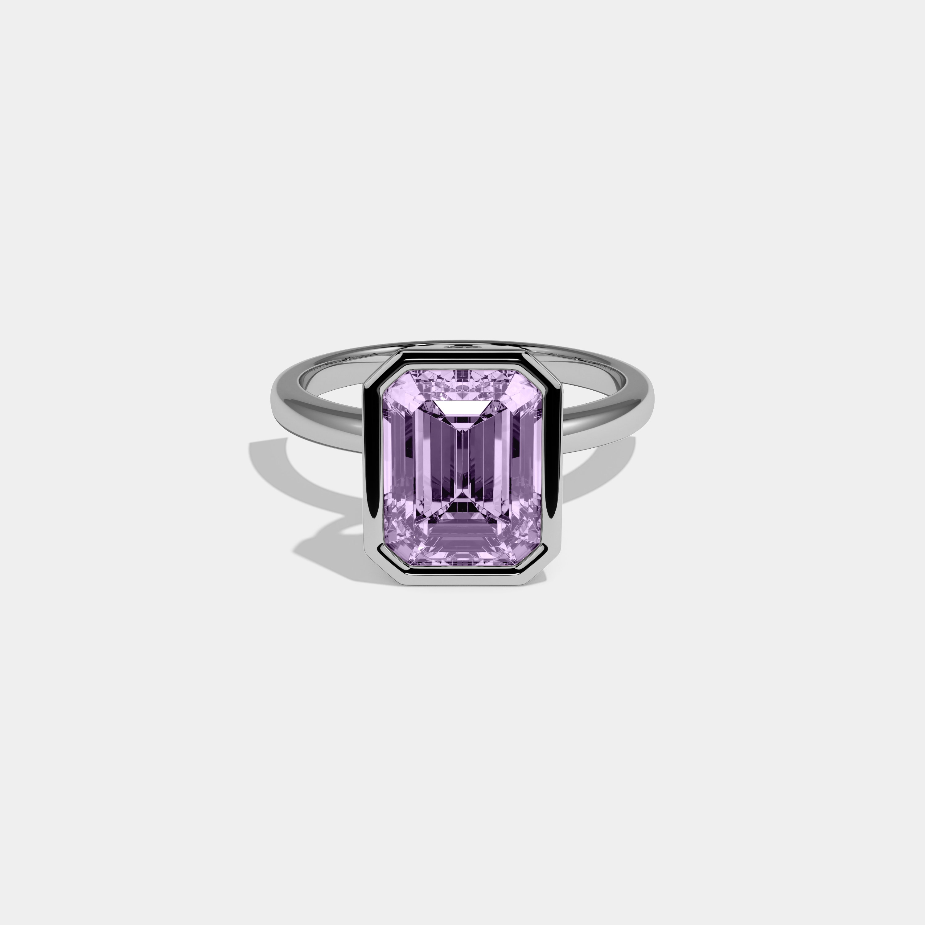 Alice Fancy Purple Emerald Cut Diamond Plain Band Bezel Engagement Ring 5ct 18K White Gold