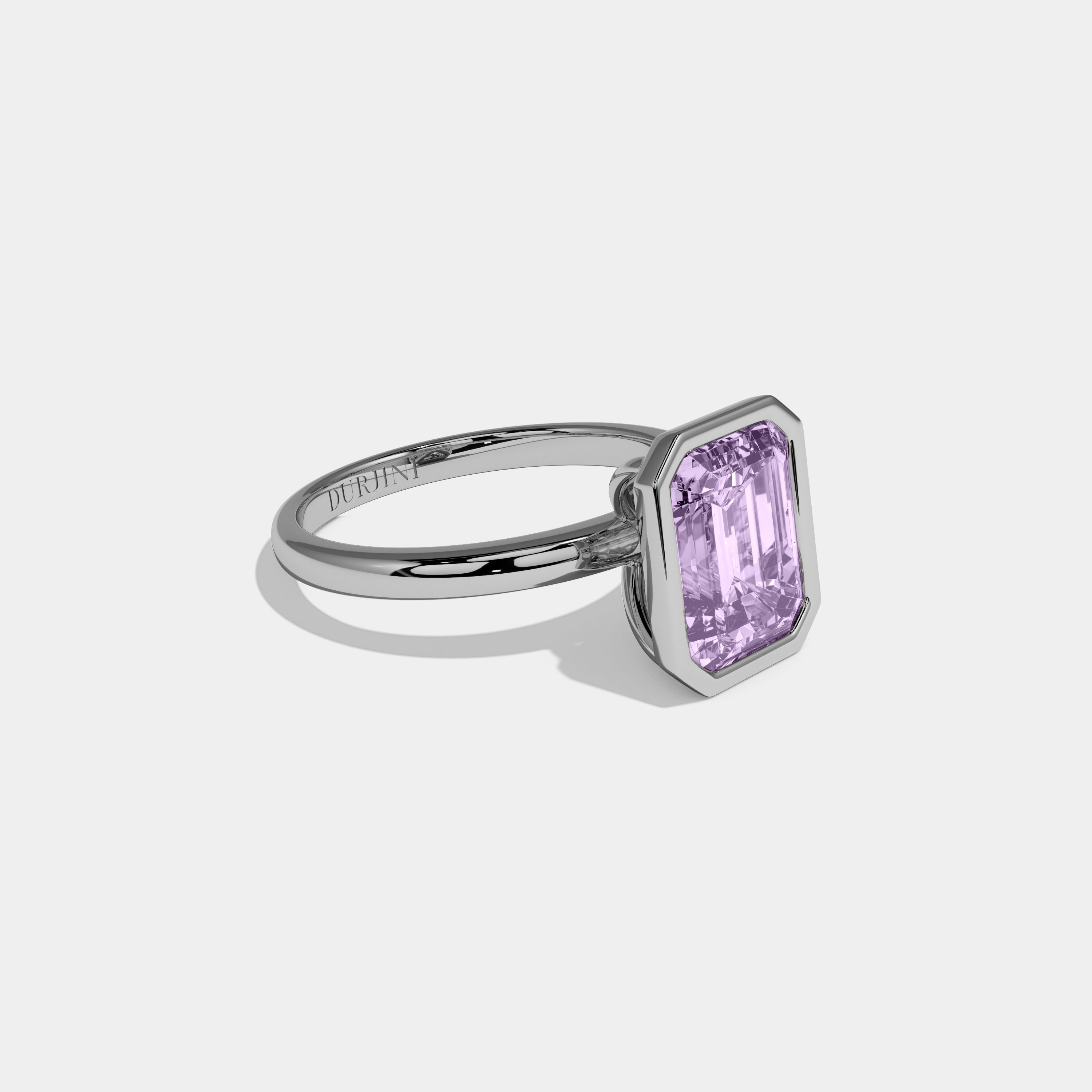 Alice Fancy Purple Emerald Cut Diamond Plain Band Bezel Engagement Ring 5ct 18K White Gold