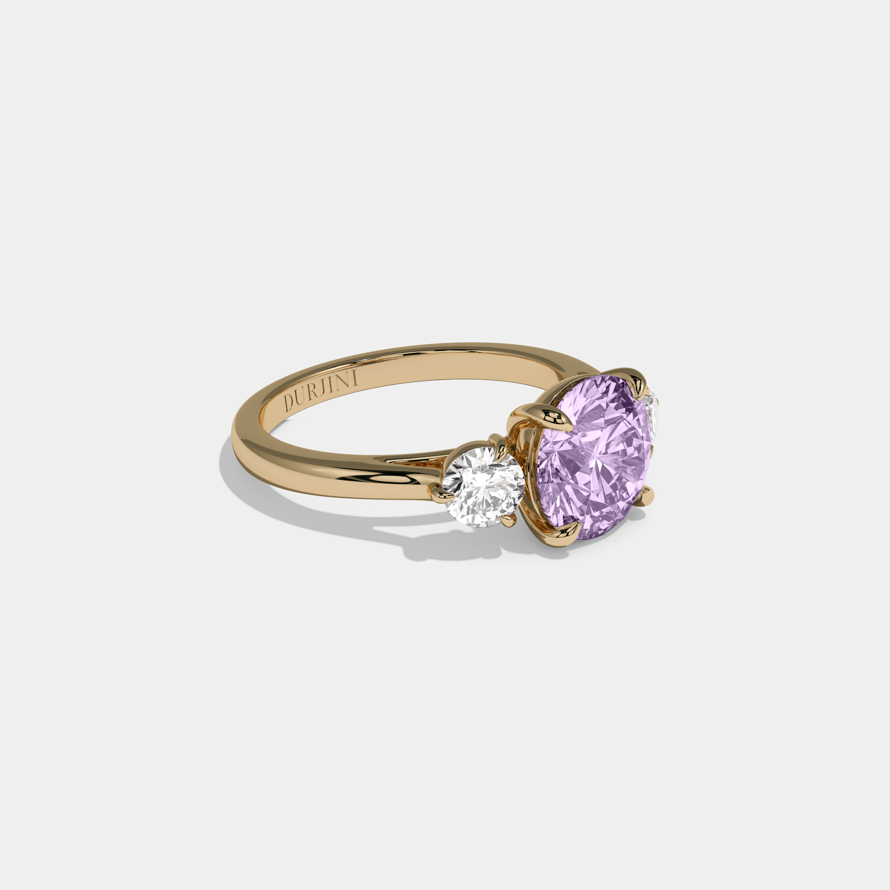 Diana Fancy Purple Round Brilliant Cut Diamond Plain Band With Round Cut Sides Engagement Ring 7ct 18K Yellow Gold